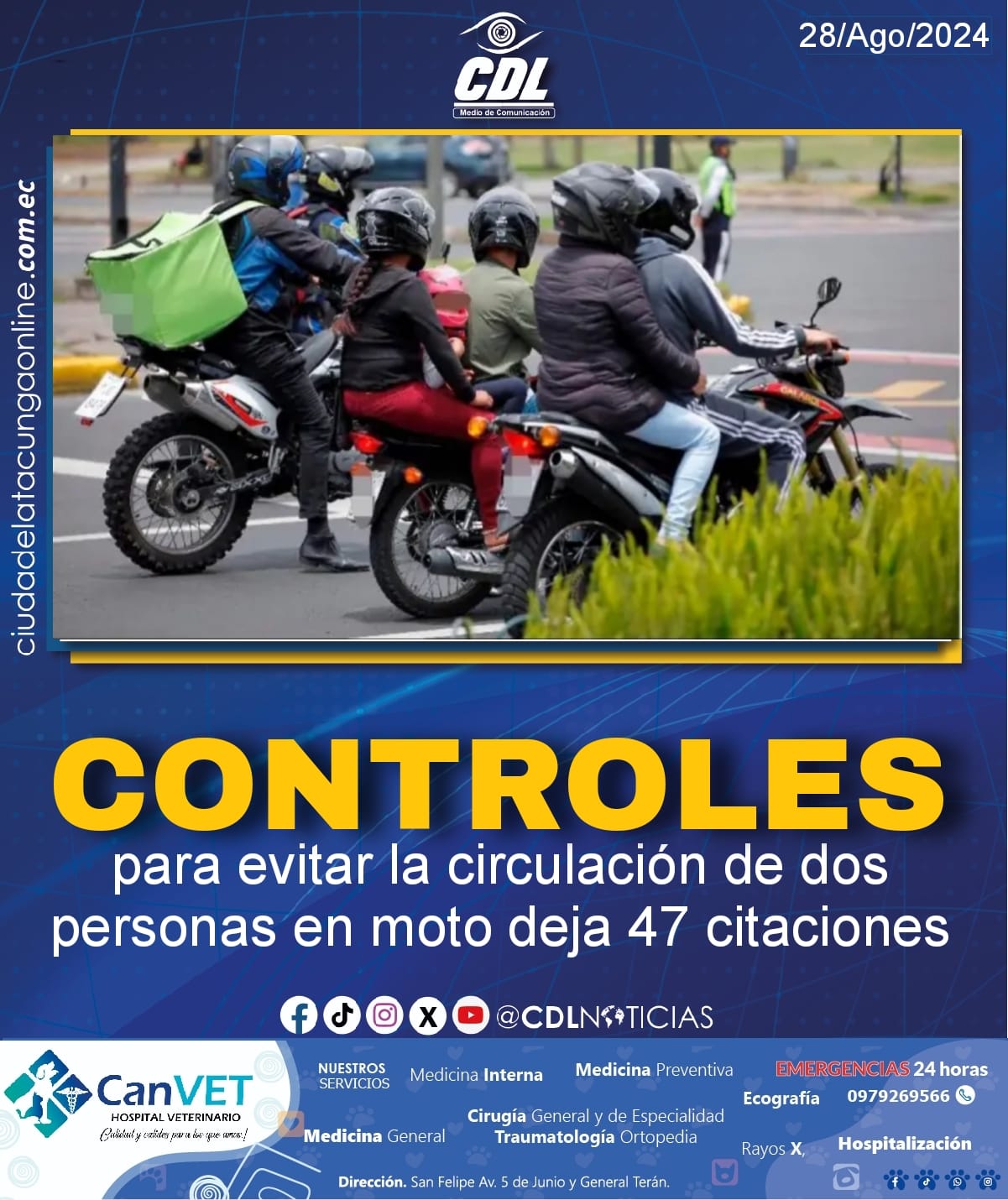 Controles para evitar la circulación de dos personas en moto deja 47 citaciones