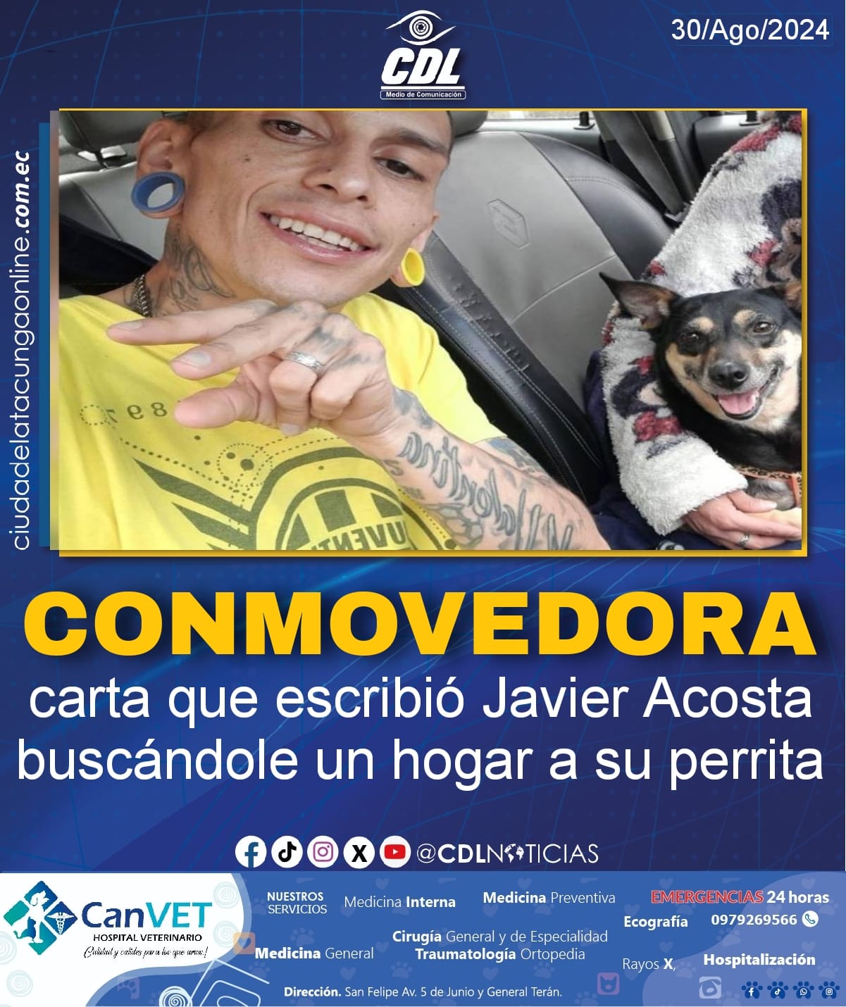 La conmovedora carta que escribió Javier Acosta buscándole un hogar a su perrita