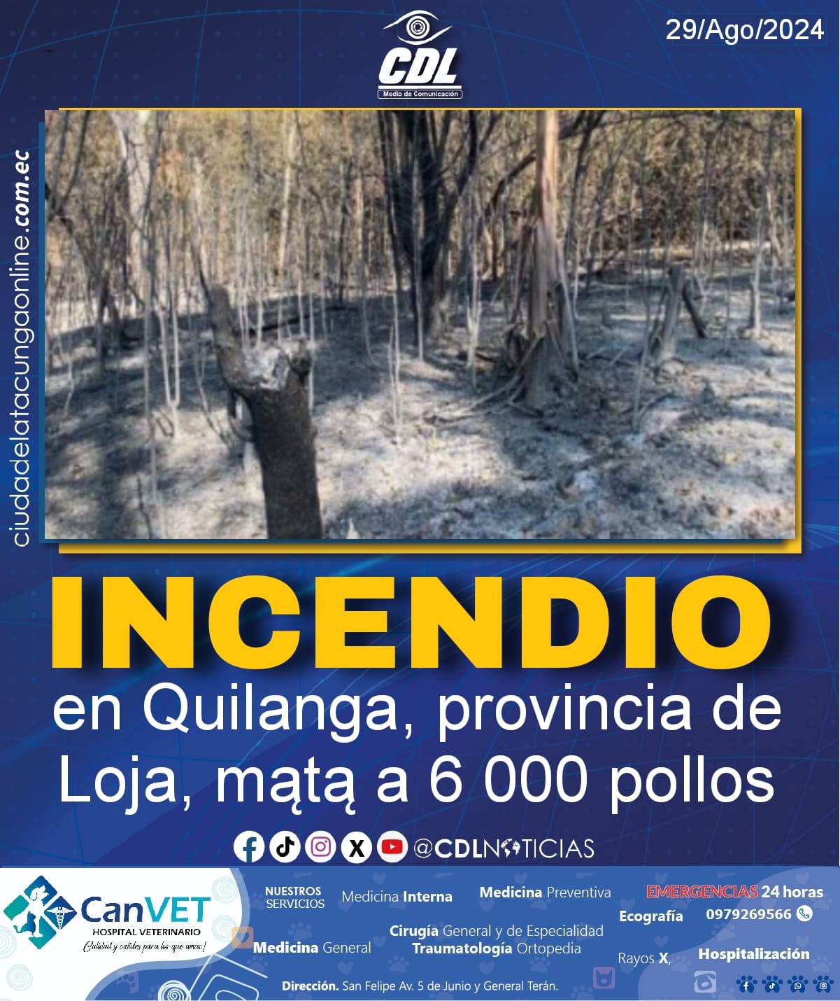 El incendio en Quilanga, provincia de Loja, mątą a 6 000 pollos