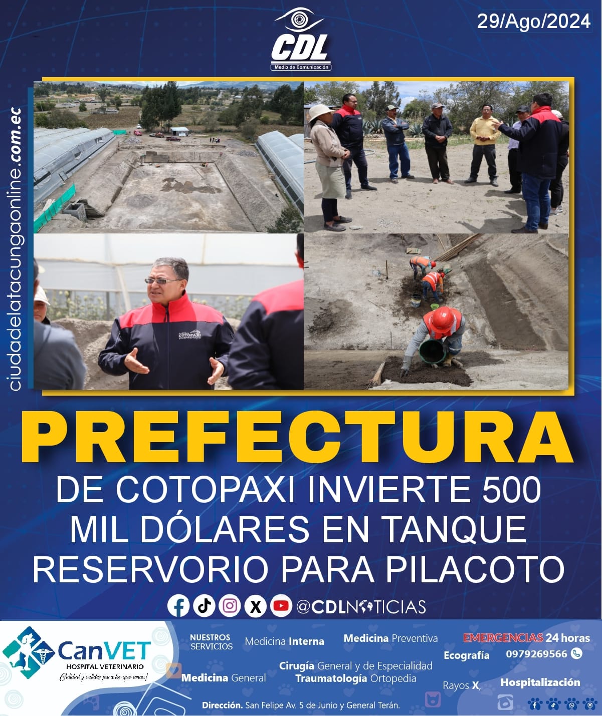 PREFECTURA DE COTOPAXI INVIERTE 500 MIL DÓLARES EN TANQUE RESERVORIO PARA PILACOTO