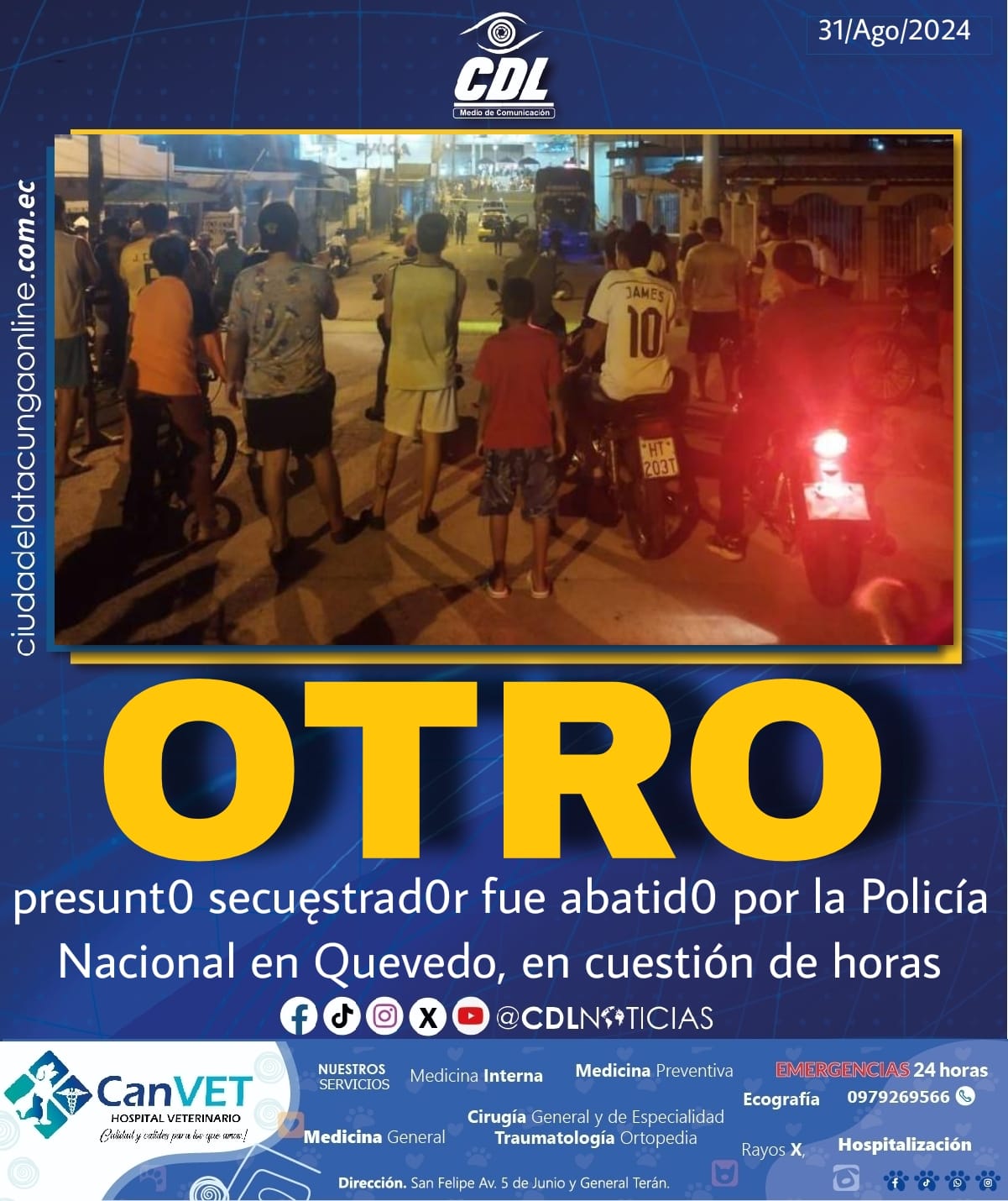 Otro presunto secuęstrad0r fue abatid0 por la Policía Nacional en Quevedo, en cuestión de horas