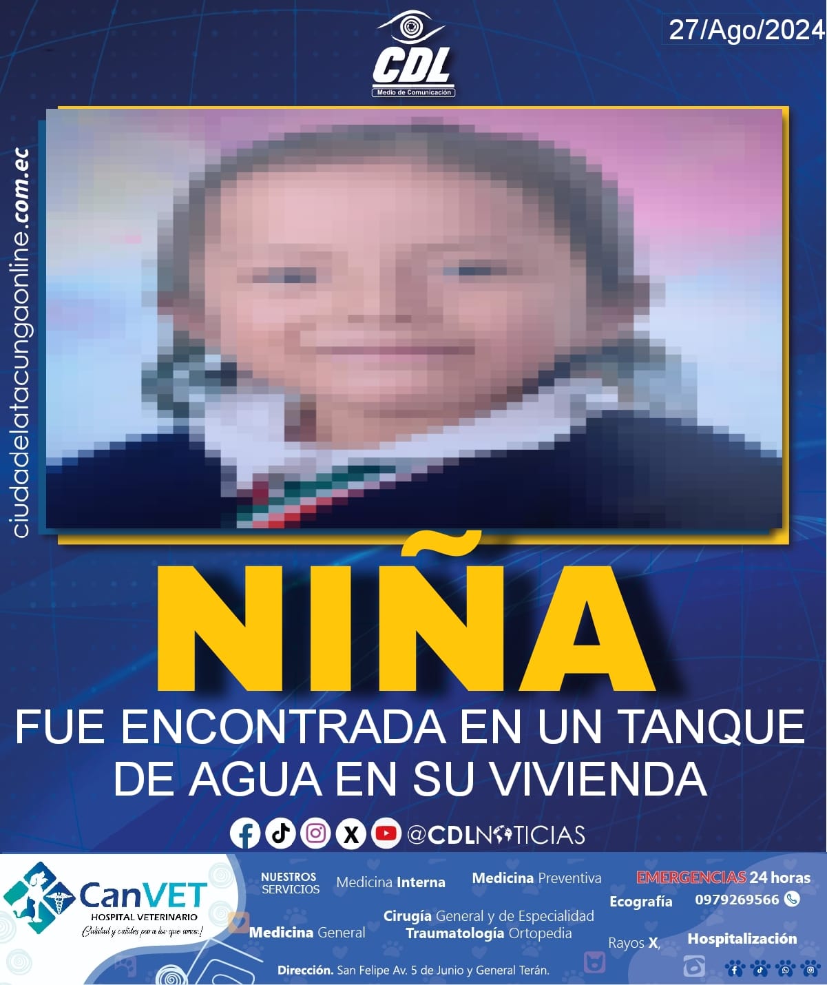 NIÑA FUE ENCONTRADA EN UN TANQUE DE AGUA EN SU VIVIENDA