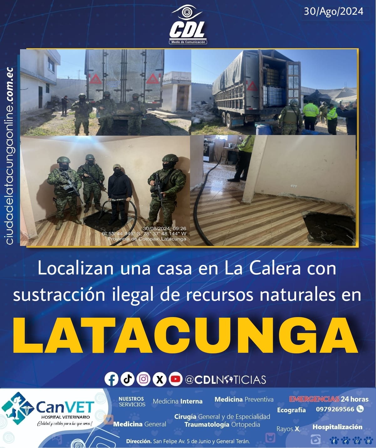 Localizan una casa en La Calera con sustracción ilegal de recursos naturales en Latacunga