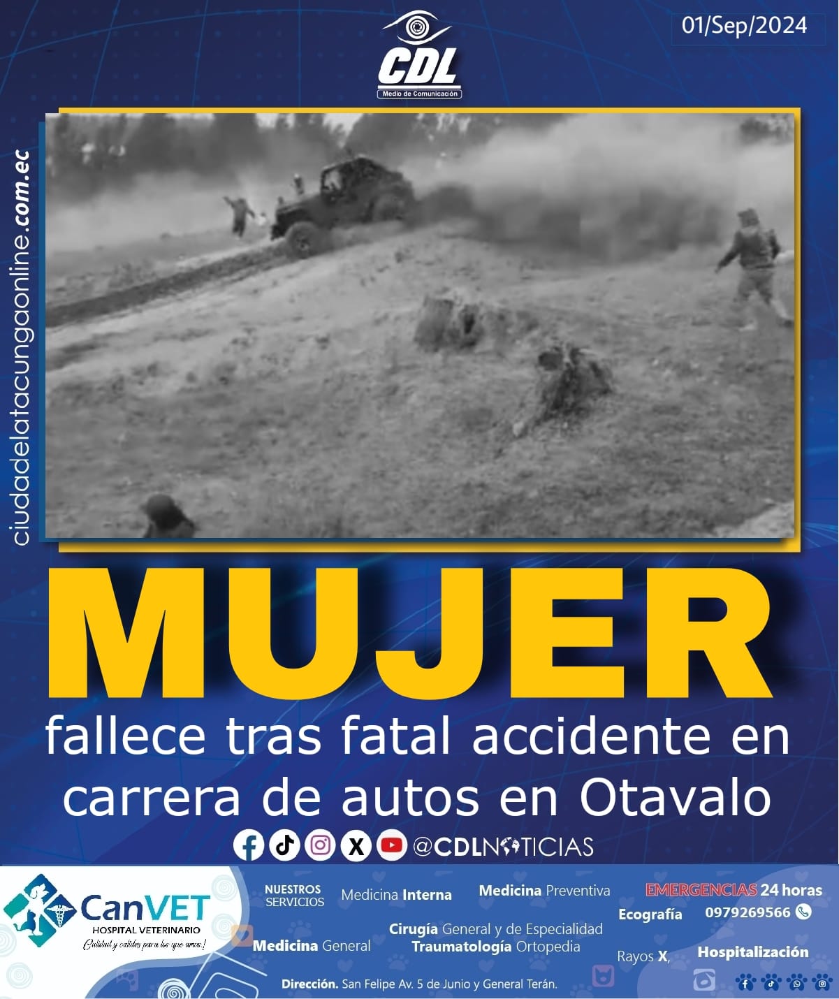 Mujer fallece tras fatal accidente en carrera de autos en Otavalo