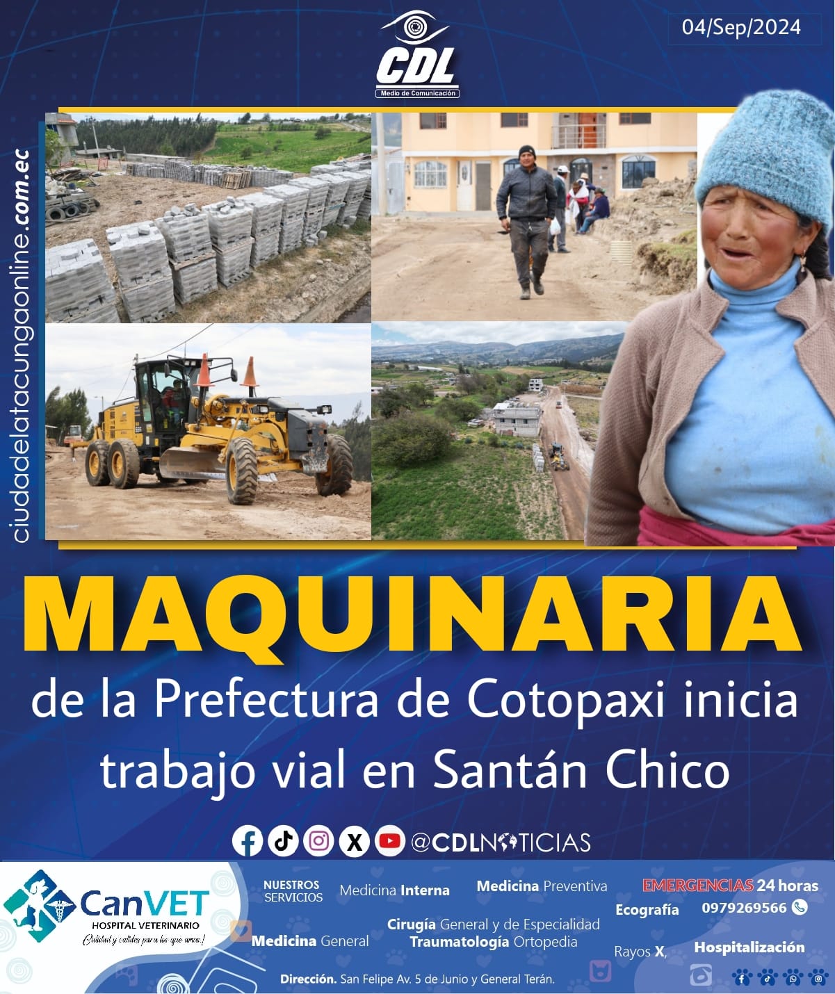 Maquinaria de la Prefectura Cotopaxi inicia trabajo vial en Santán Chico