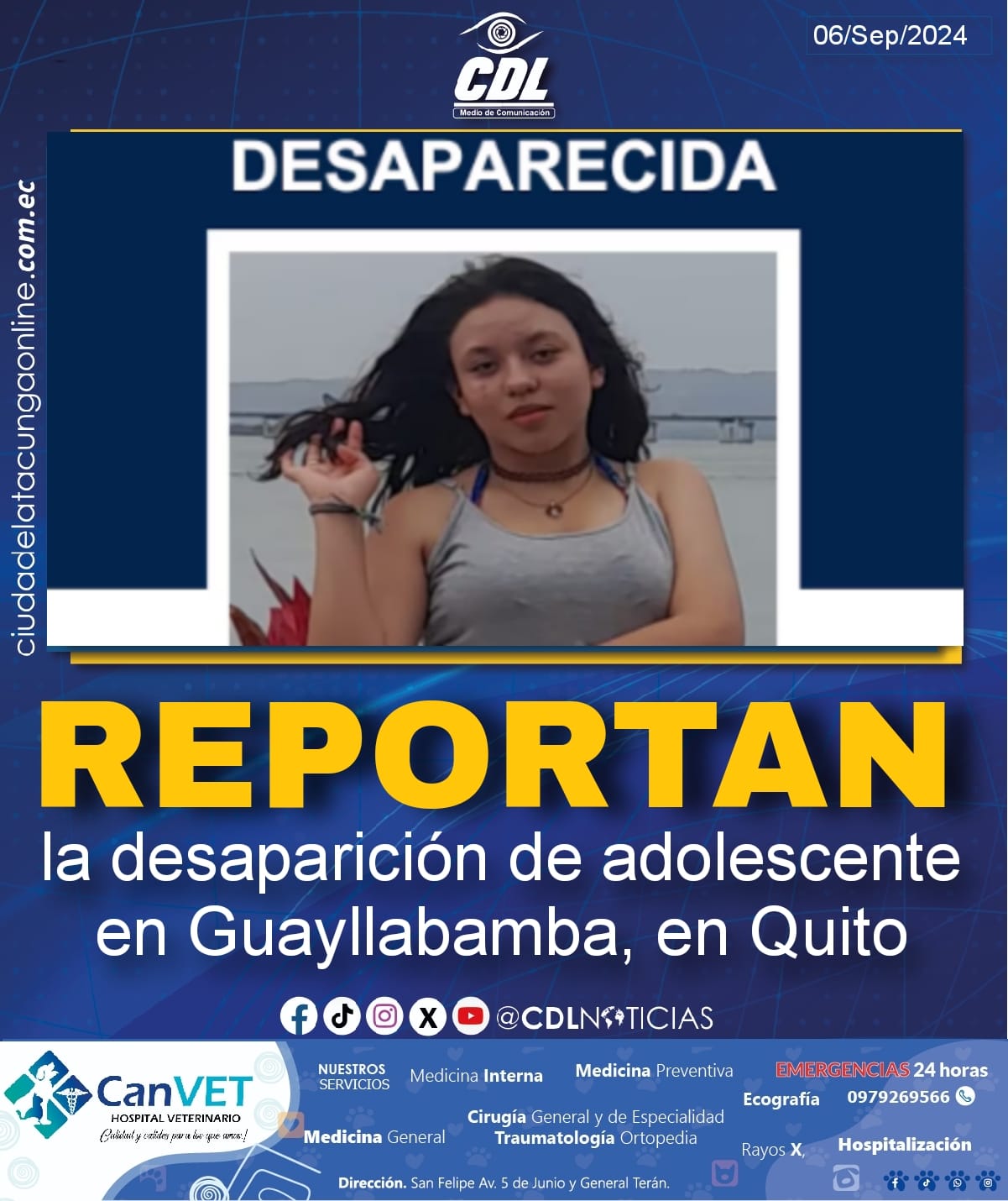 Reportan la desaparición de adolescente en Guayllabamba, en Quito