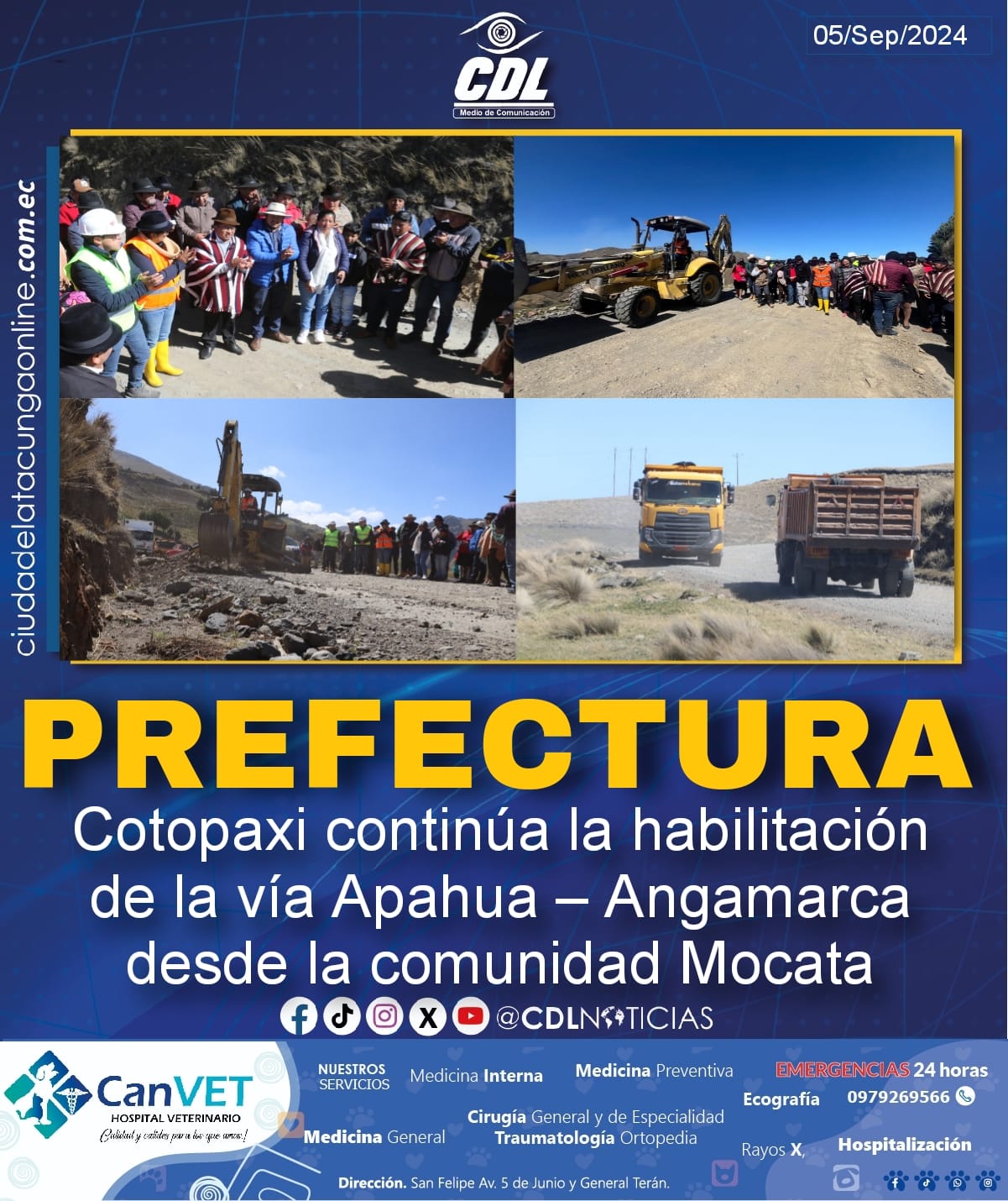 Prefectura Cotopaxi continúa la habilitación de la vía Apahua – Angamarca desde la comunidad Mocata.