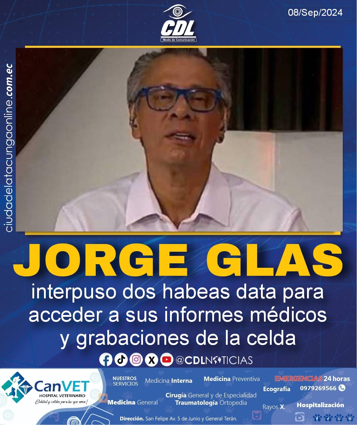 Jorge Glas interpuso dos habeas data para acceder a sus informes médicos y grabaciones de la celda