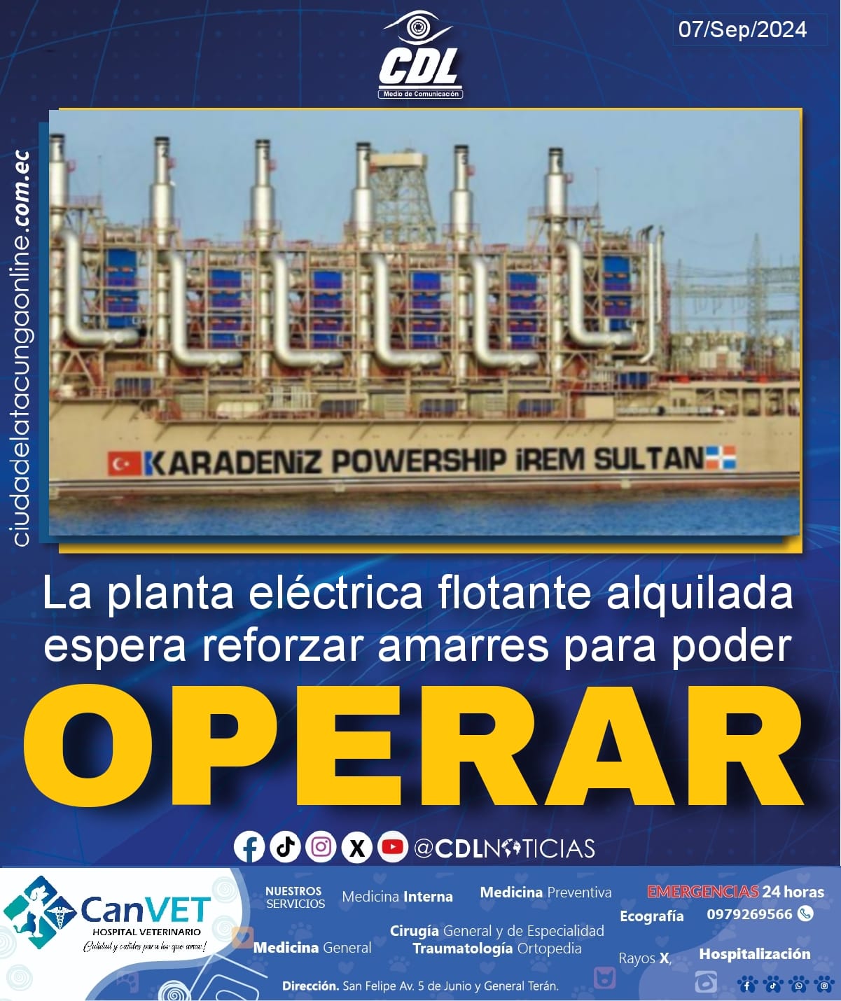 La planta eléctrica flotante alquilada espera reforzar amarres para poder operar