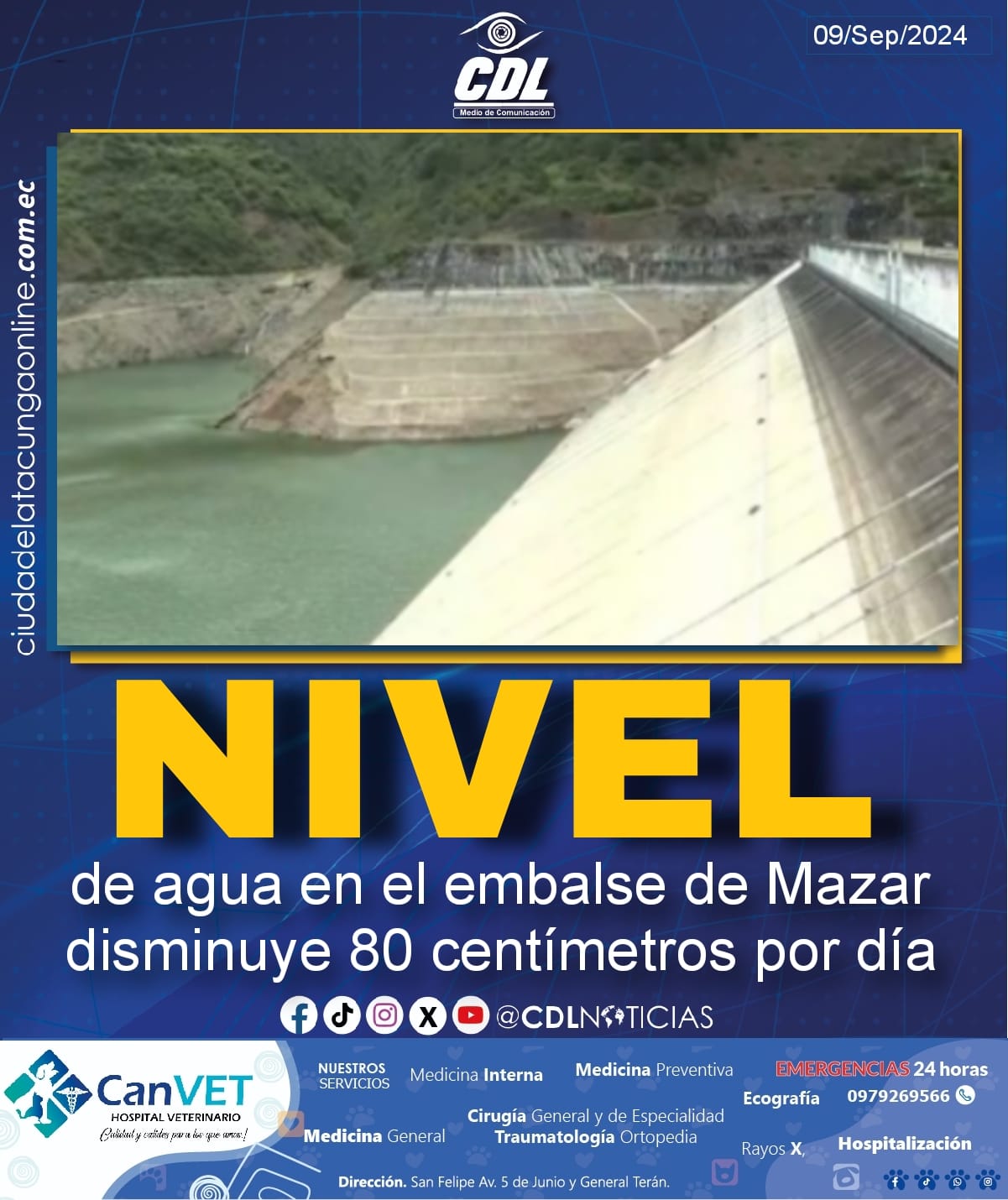 El nivel de agua en el embalse de Mazar disminuye 80 centímetros por día