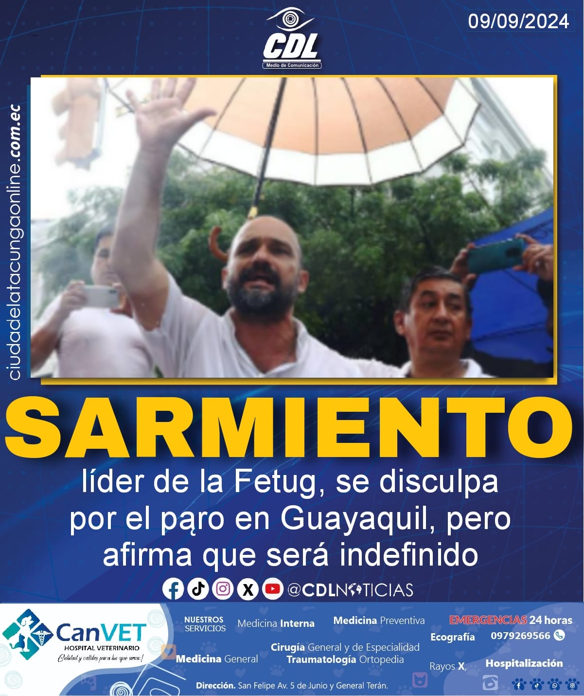 Christian Sarmiento, líder de la Fetug, se disculpa por el pąro en Guayaquil, pero afirma que será indefinido