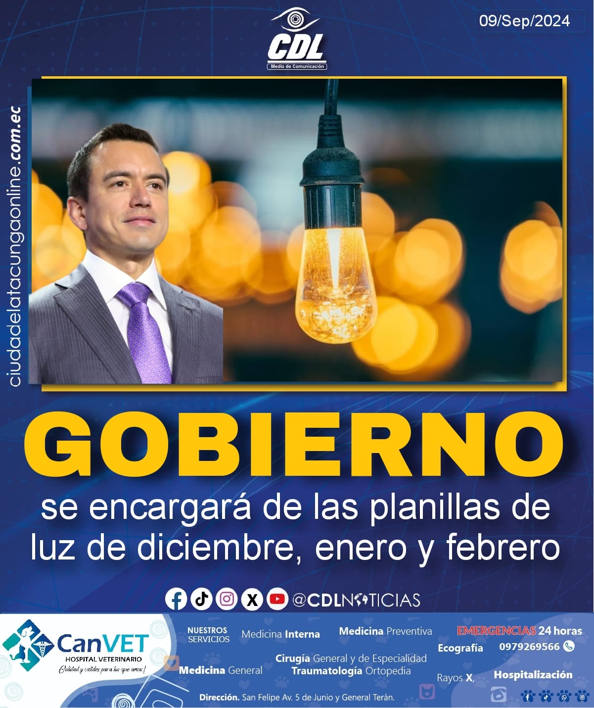 Gobierno se encargará de las planillas de luz de diciembre, enero y febrero