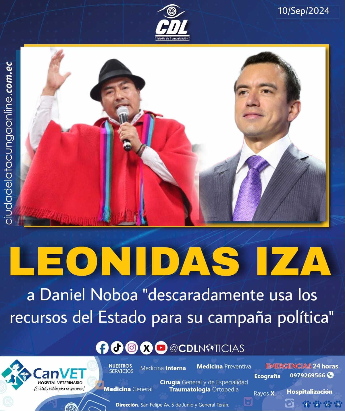 Leonidas Iza a Daniel Noboa «descaradamente usa los recursos del Estado para su campaña política»