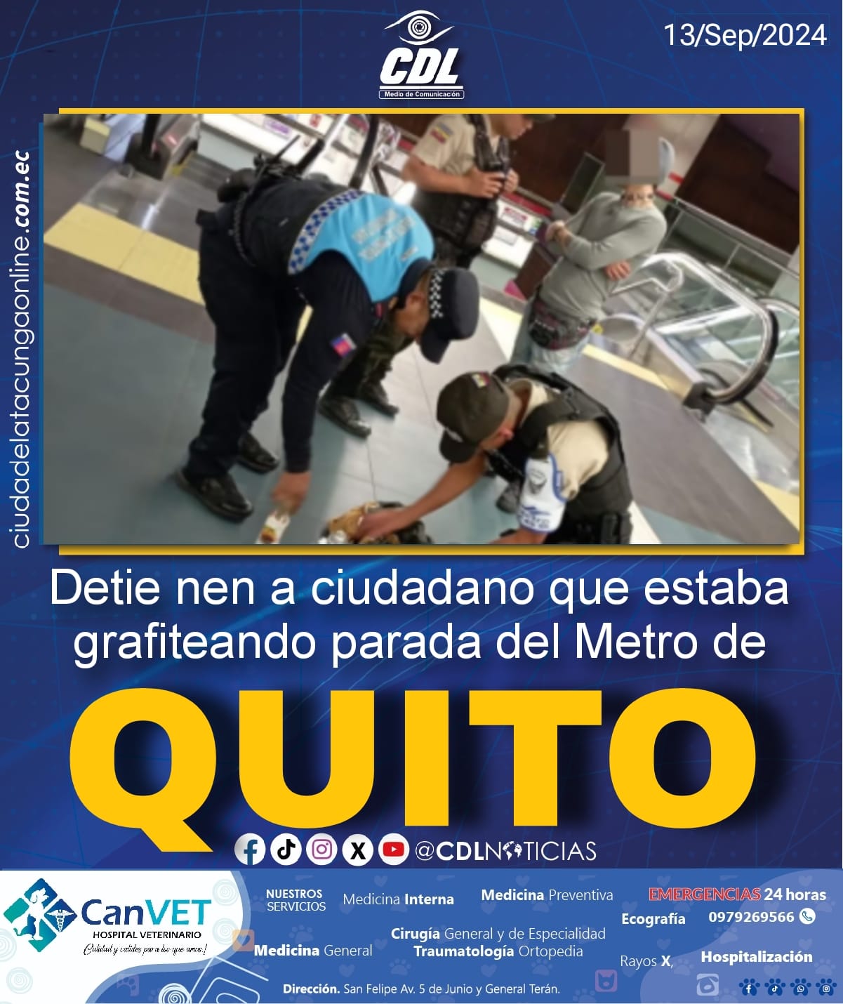 Detie nen a ciudadano que estaba grafiteando parada del Metro de Quito