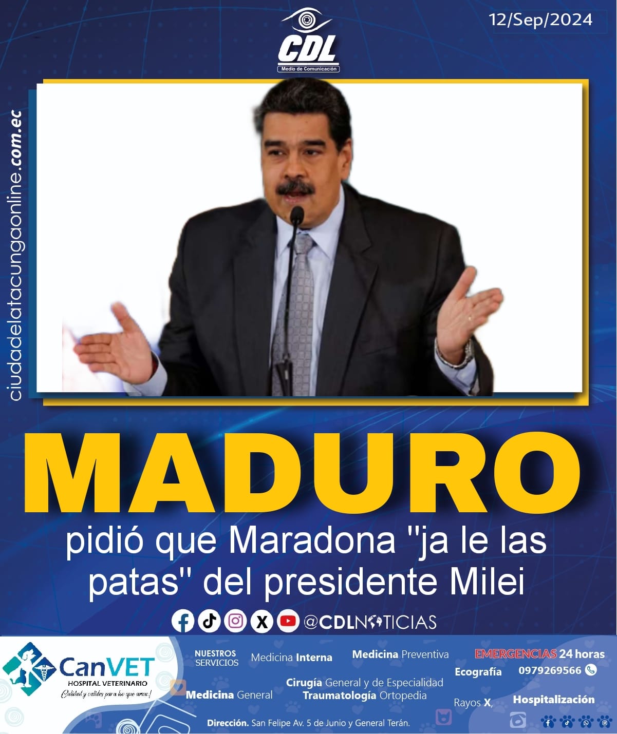 Nicolás Maduro pidió que Maradona «ja le las patas» del presidente Milei.