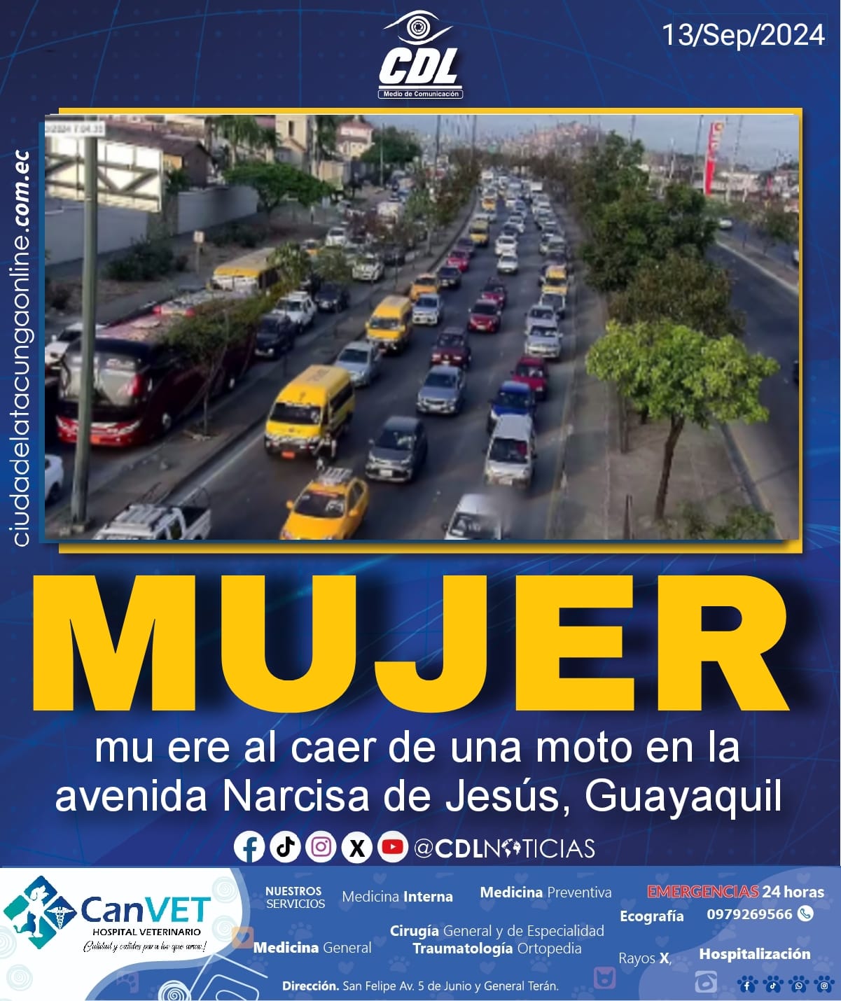 Mujer mu ere al caer de una moto en la avenida Narcisa de Jesús, Guayaquil