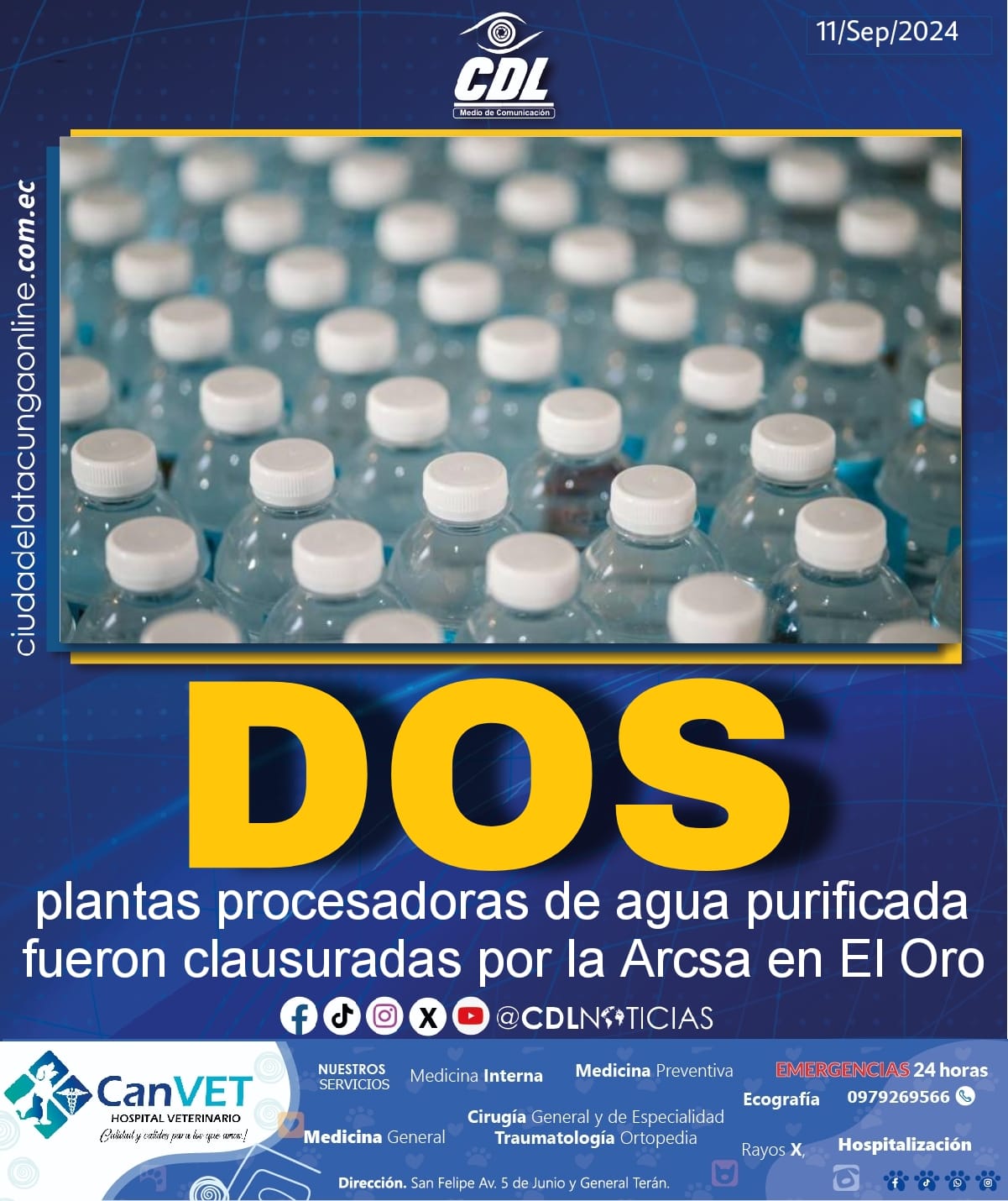 Dos plantas procesadoras de agua purificada fueron clausuradas por la Arcsa en El Oro