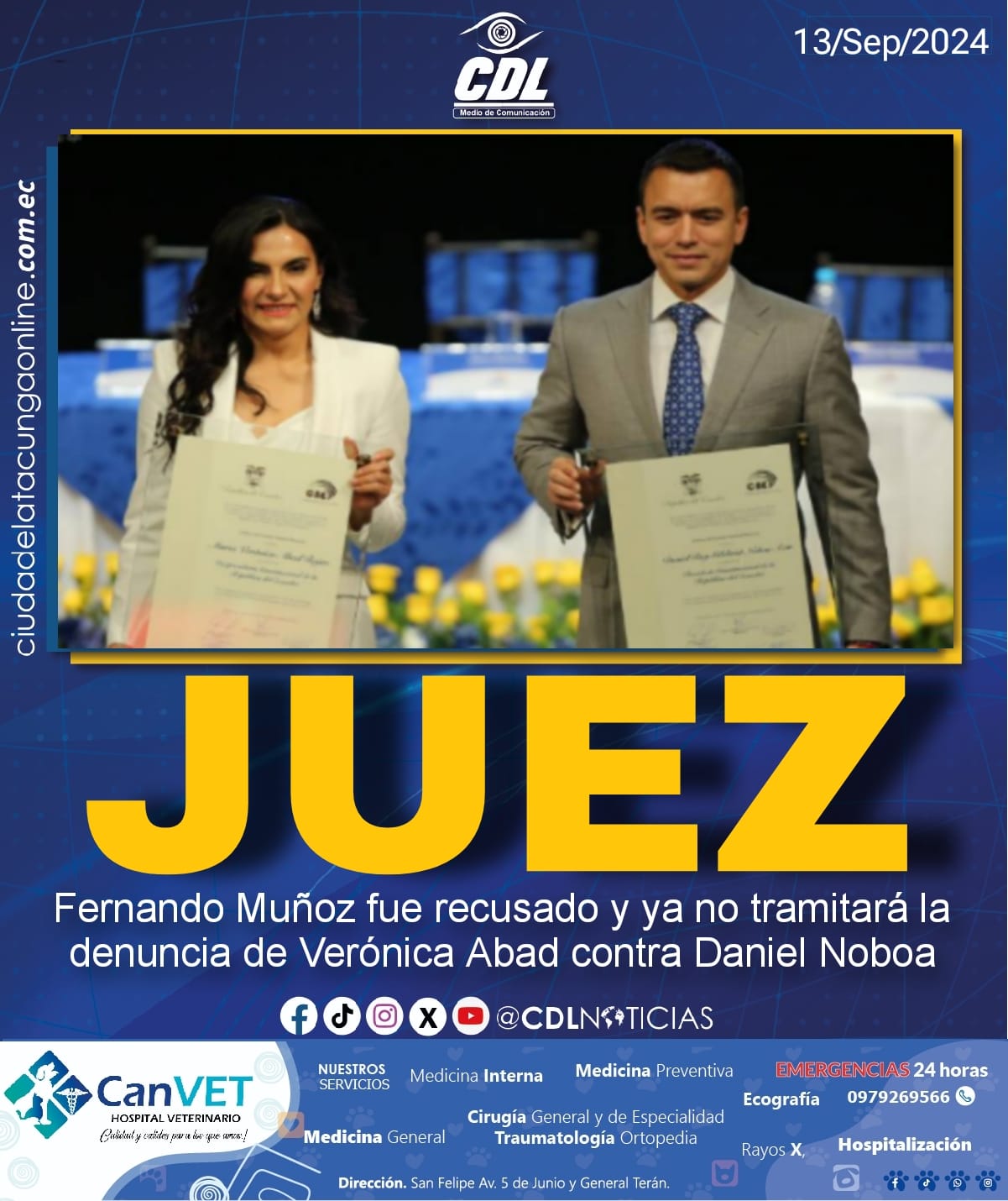 El juez Fernando Muñoz fue recusado y ya no tramitará la denuncia de Verónica Abad contra Daniel Noboa