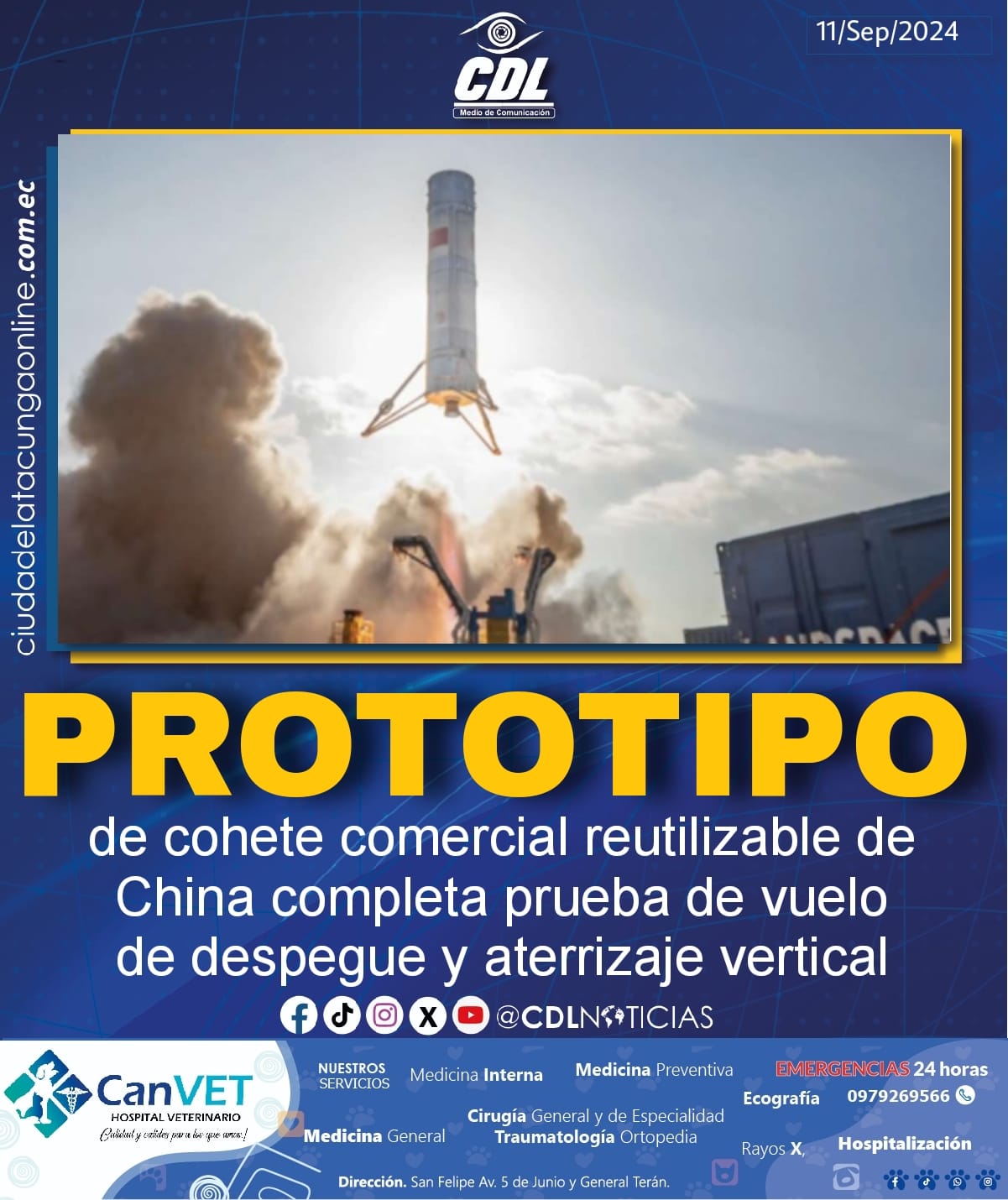 Prototipo de cohete comercial reutilizable de China completa prueba de vuelo de despegue y aterrizaje vertical