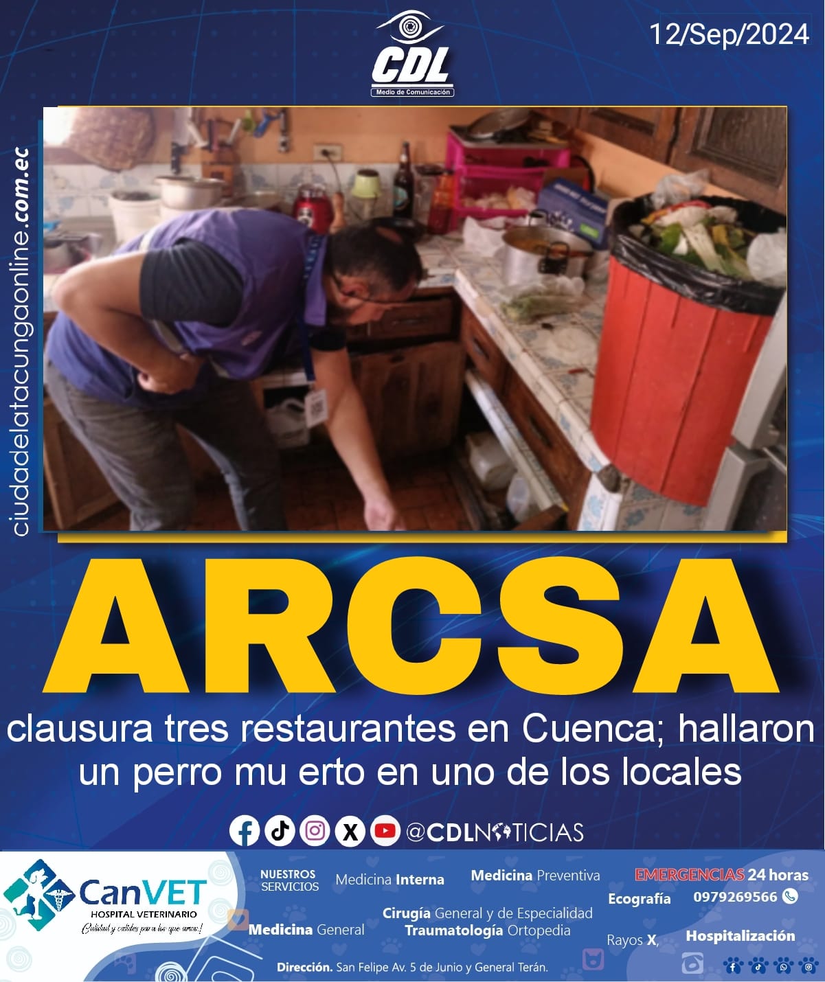 Arcsa clausura tres restaurantes en Cuenca; hallaron un perro mu erto en uno de los locales