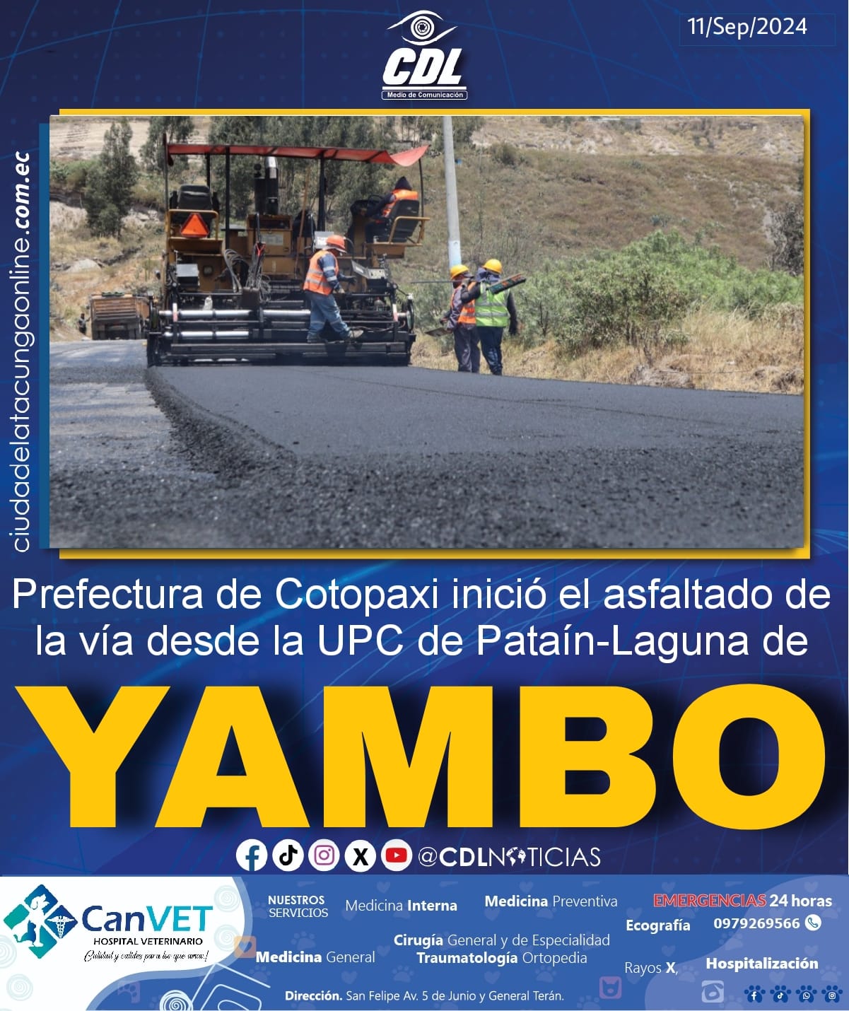 Prefectura Cotopaxi inició el asfaltado de la vía desde la UPC de Pataín-Laguna de Yambo-E35