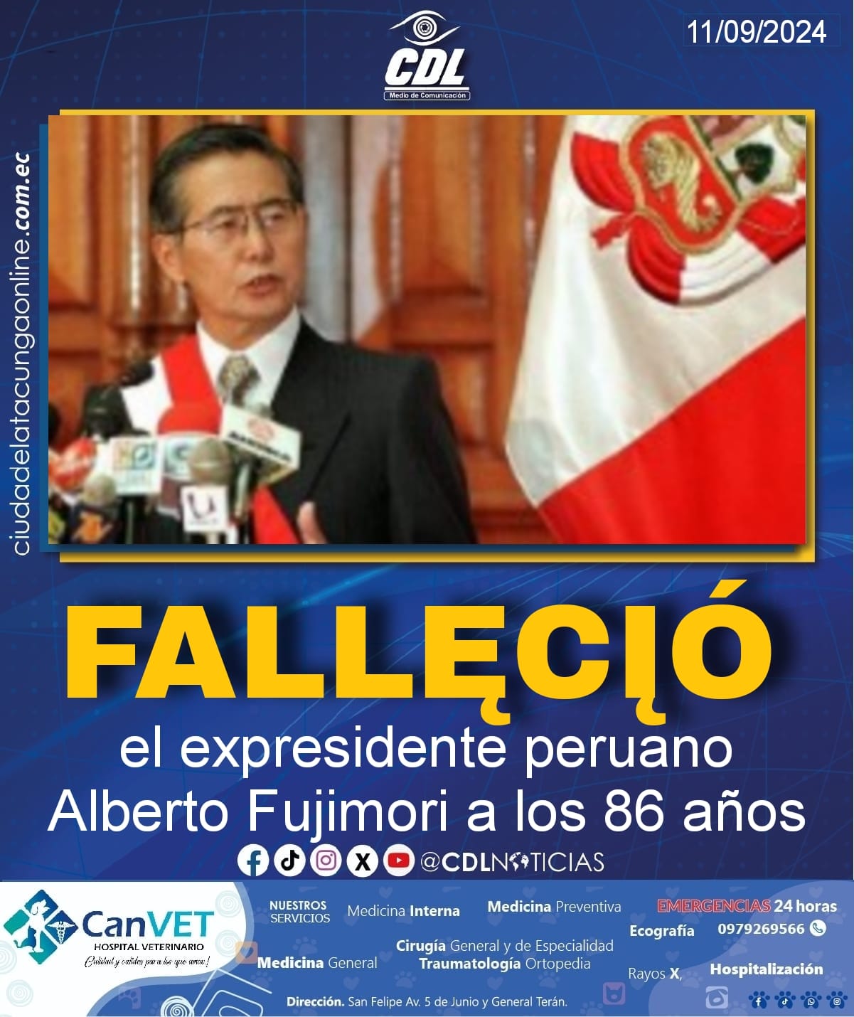 Fallęcįó el expresidente peruano Alberto Fujimori a los 86 años