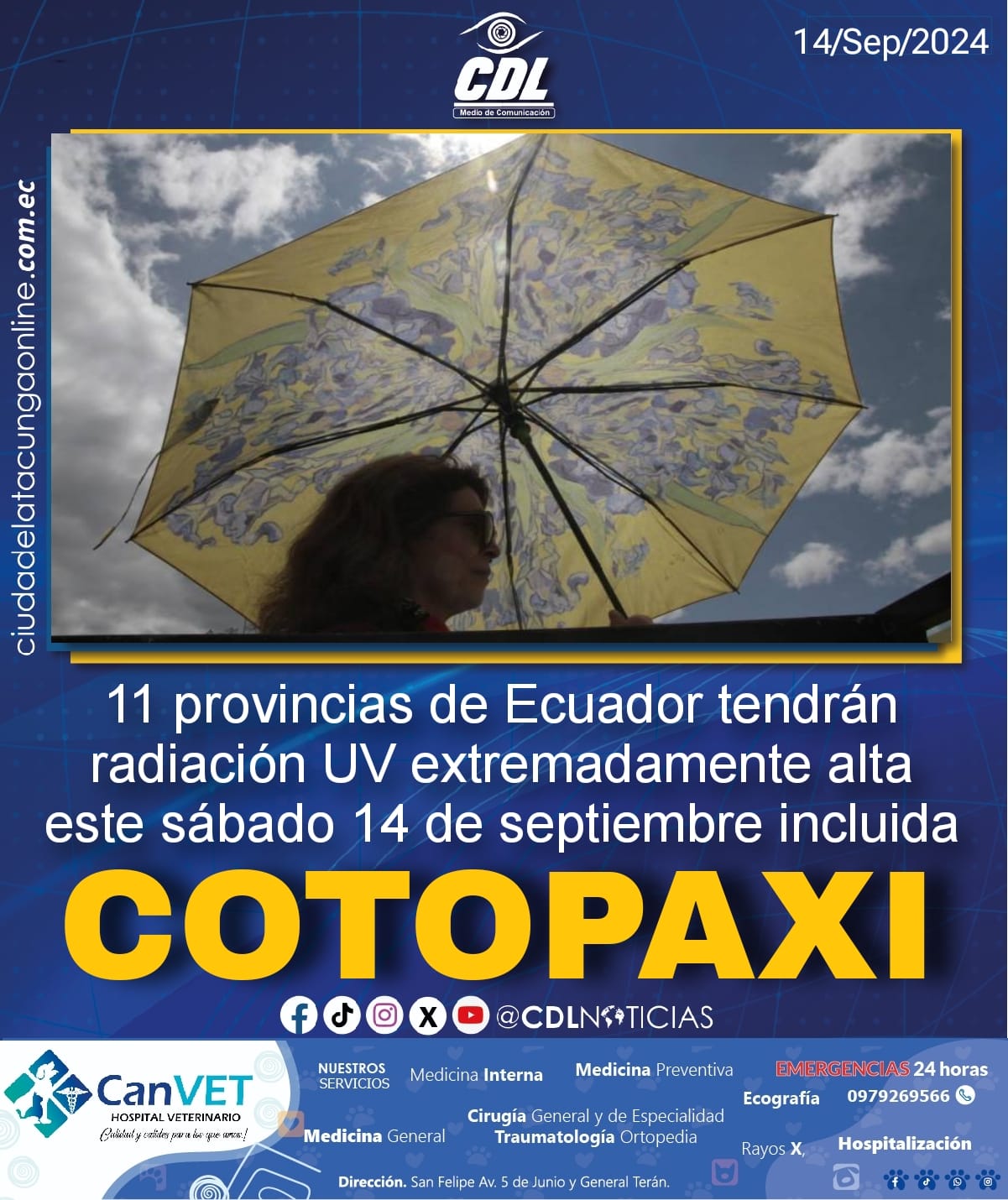 11 provincias de Ecuador tendrán radiación UV extremadamente alta este sábado 14 de septiembre incluida Cotopaxi