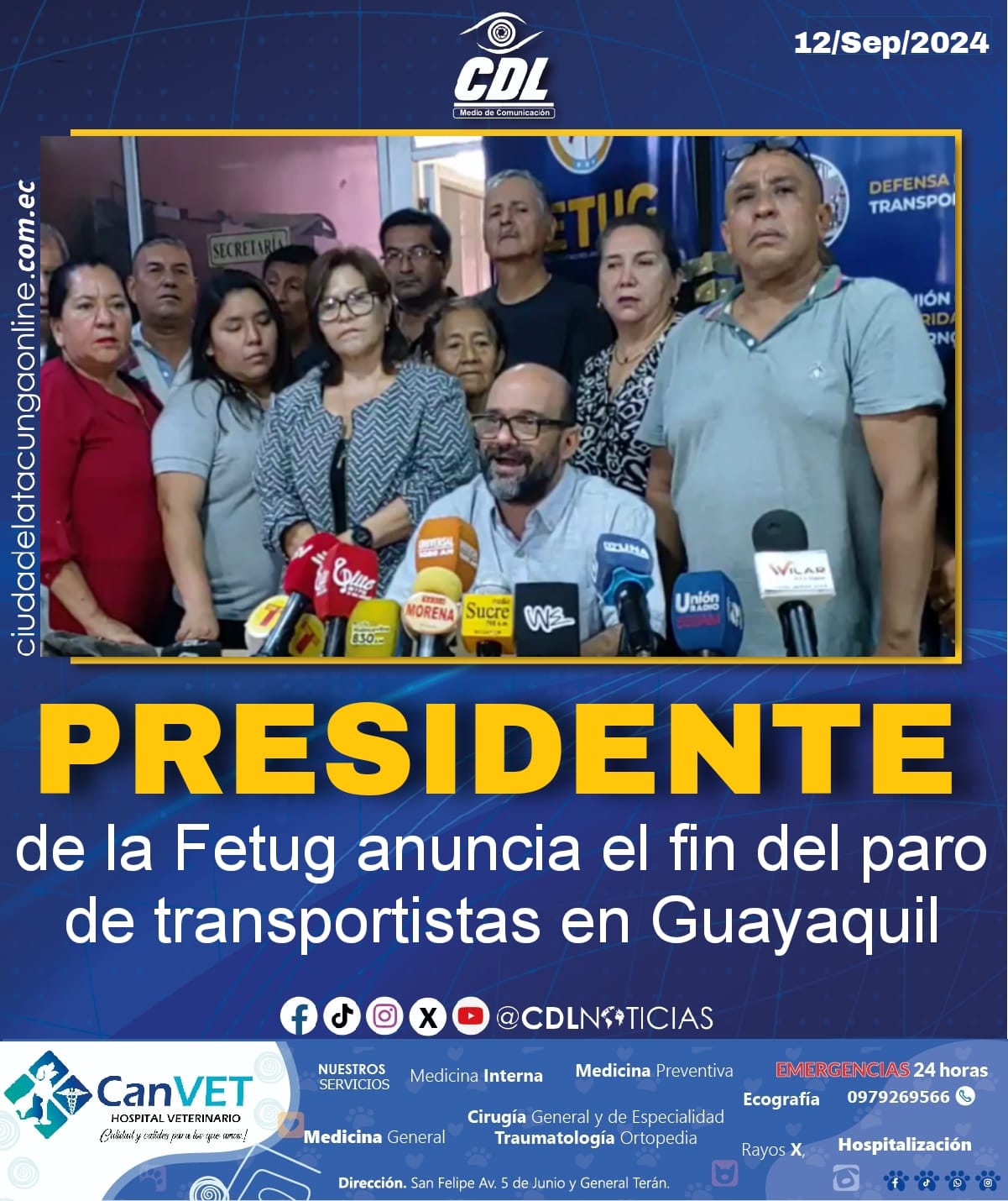 El presidente de la Fetug anuncia el fin del paro de transportistas en Guayaquil