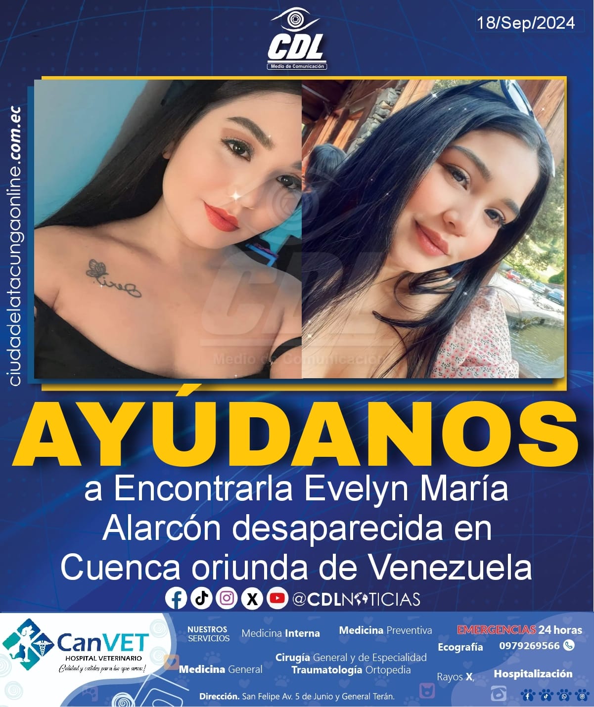 Ayúdanos a Encontrarla Evelyn María Alarcón desaparecida en Cuenca