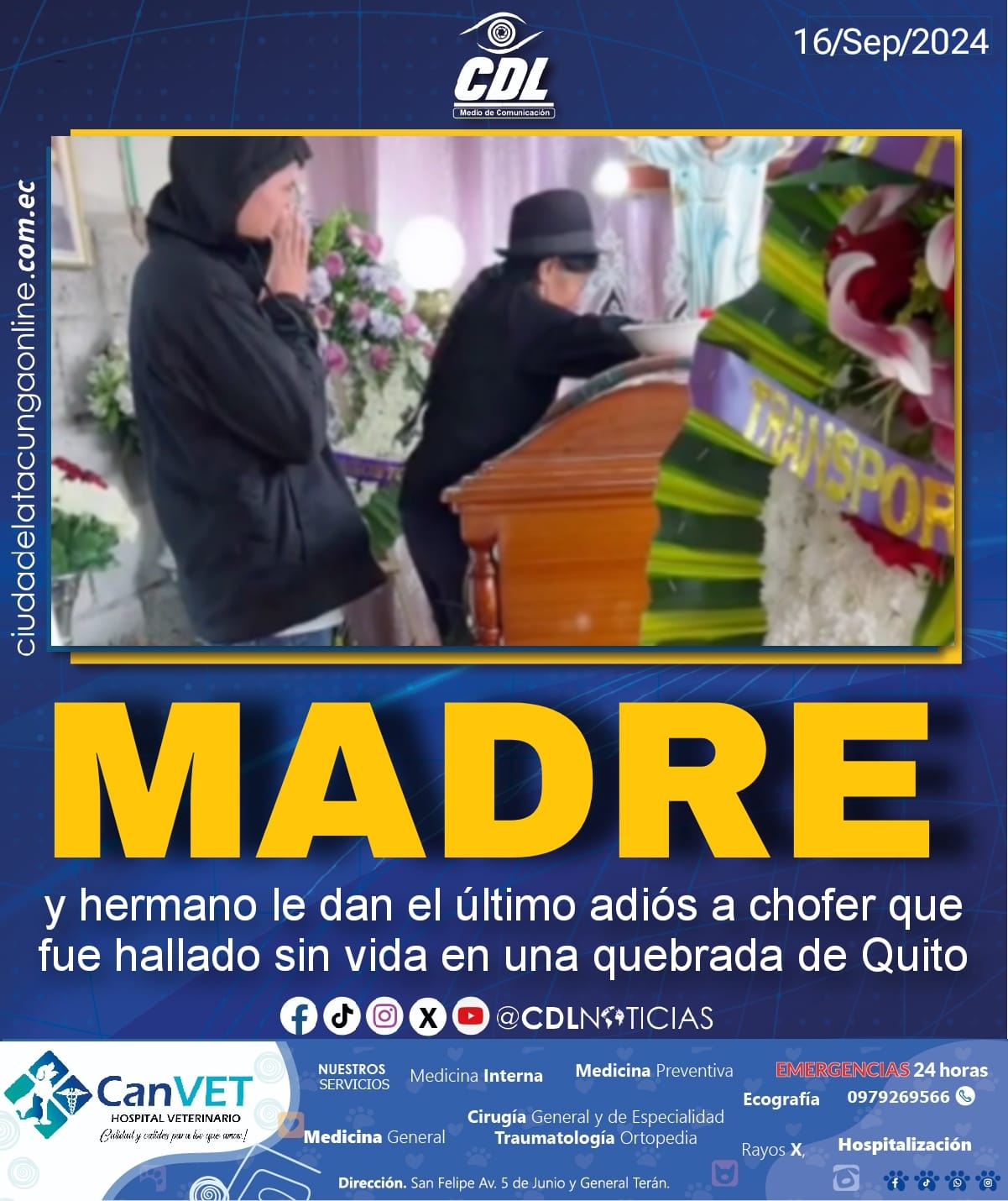 Madre y hermano le dan el último adiós a chofer que fue hallado sin vida en una quebrada de Quito