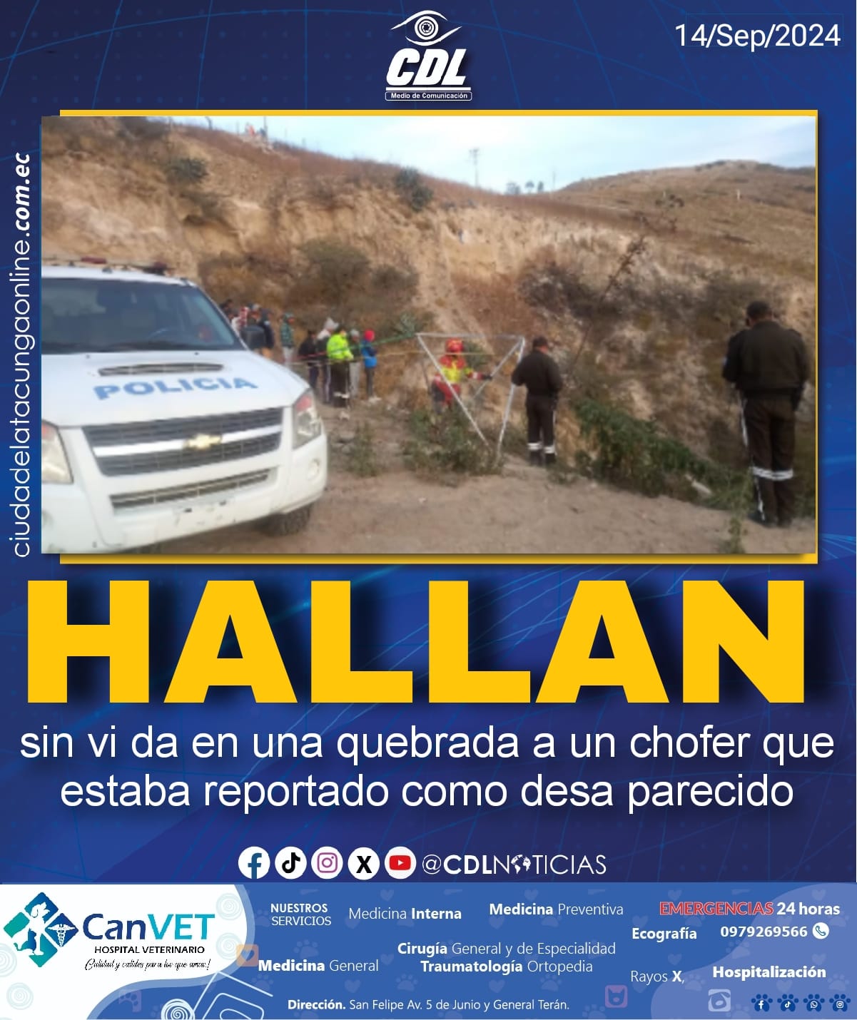 Hallan sin vida en una quebrada a un chofer que estaba reportado como desaparecido