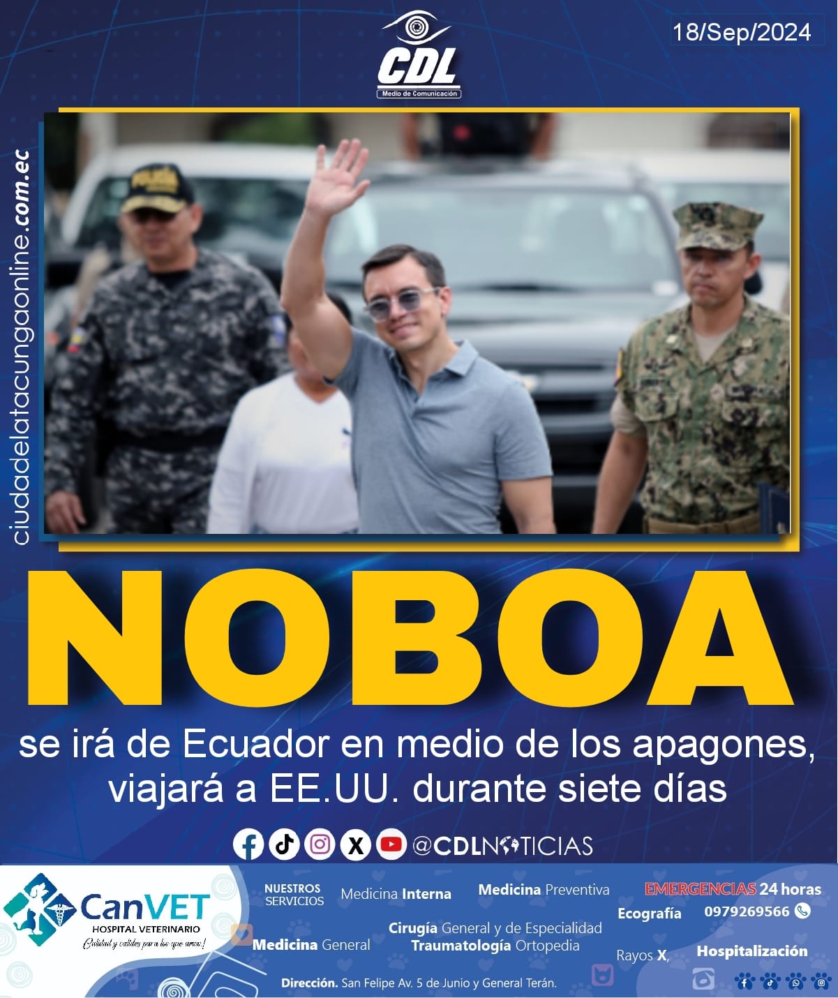 Noboa se irá de Ecuador en medio de los apagones, viajará a EE.UU. durante siete días