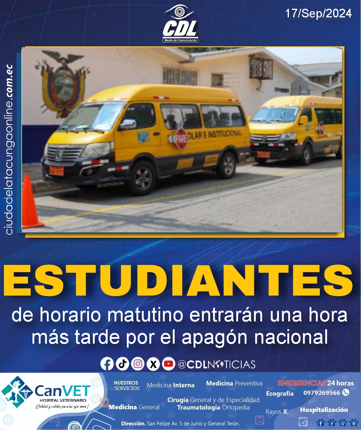 Los estudiantes de horario matutino entrarán una hora más tarde por el apagón nacional