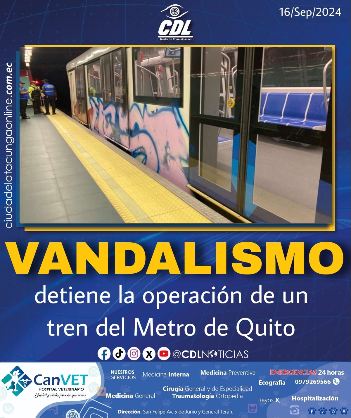 Vandalismo detiene la operación de un tren del Metro de Quito