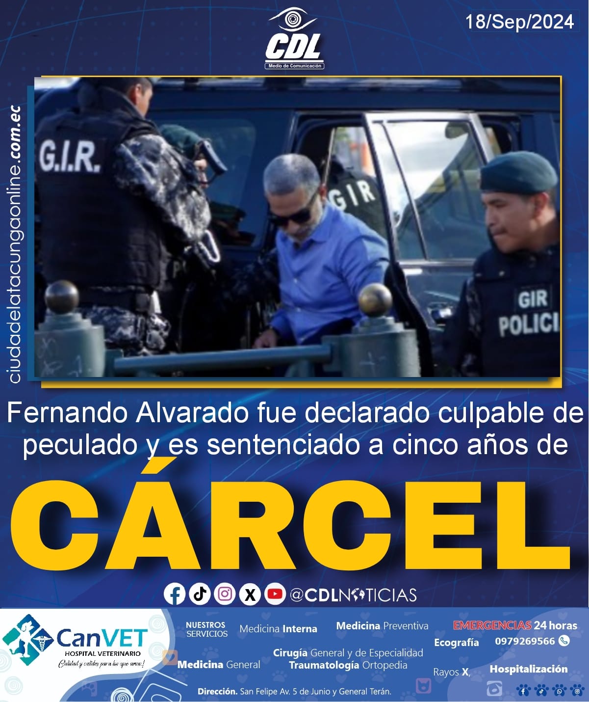 Fernando Alvarado fue declarado culpable de peculado y es sentenciado a cinco años de cárcel