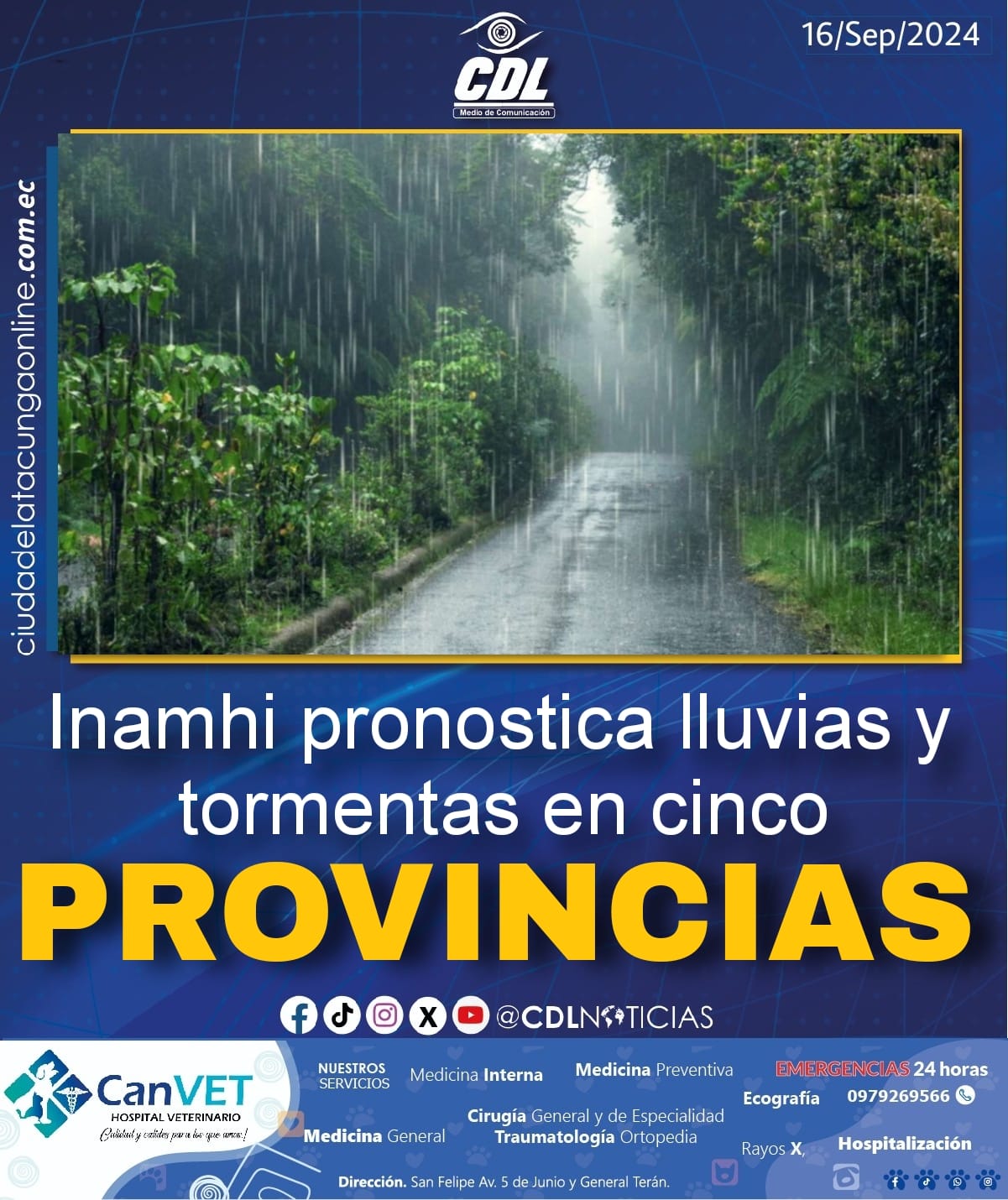 Inamhi pronostica lluvias y tormentas en cinco provincias
