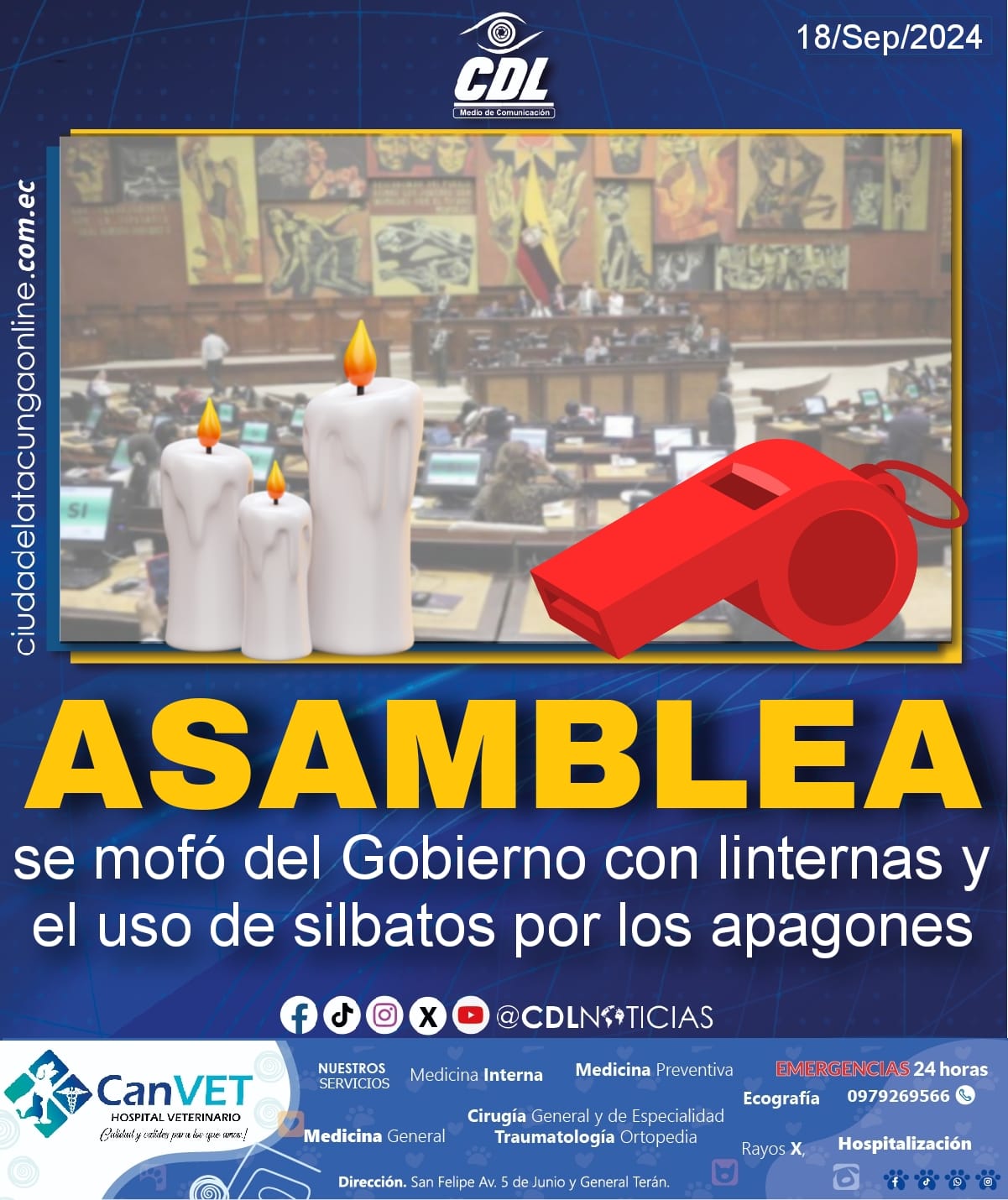 La Asamblea se mofó del Gobierno con linternas y el uso de silbatos por los apagones