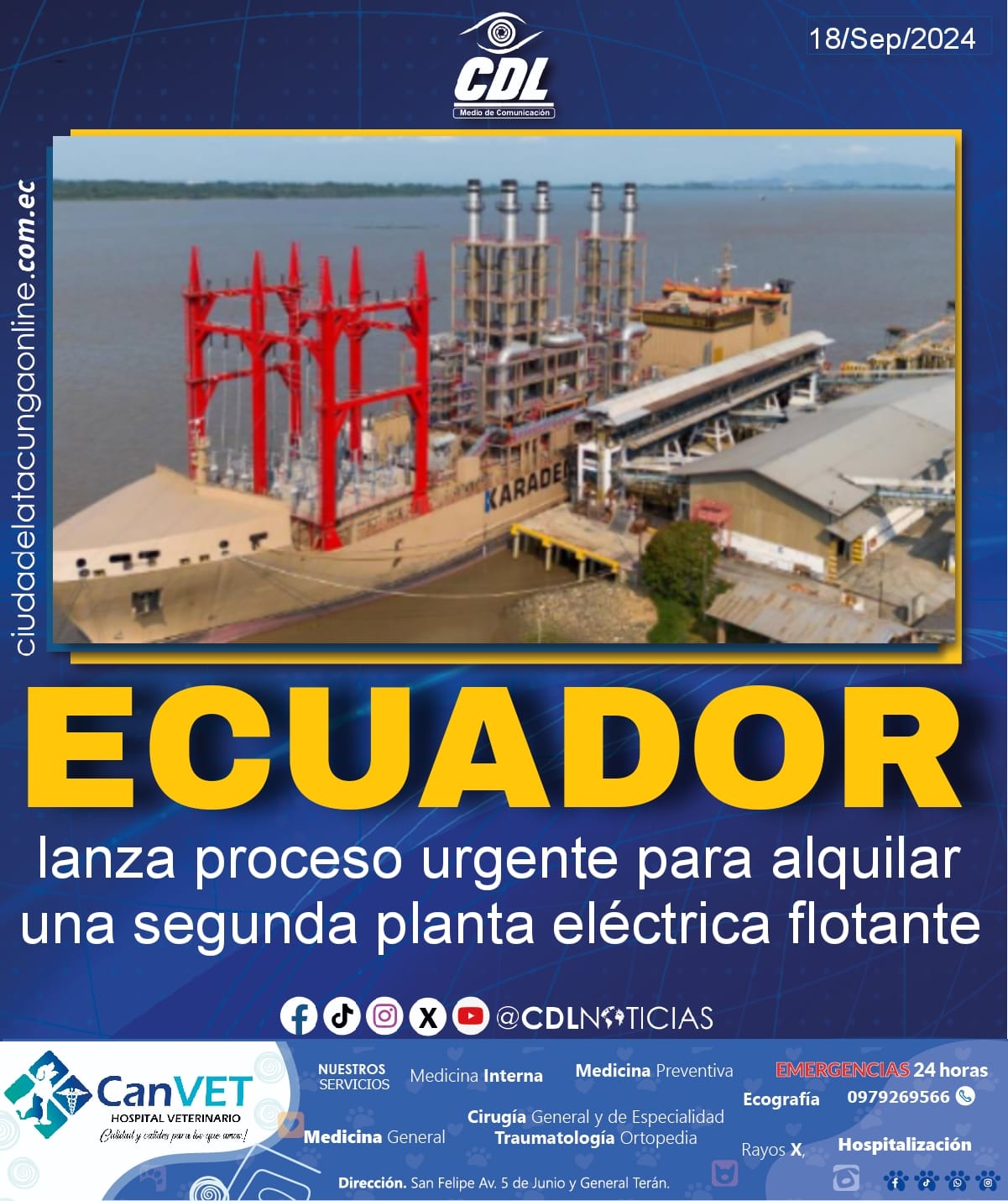 Ecuador lanza proceso urgente para alquilar una segunda planta eléctrica flotante