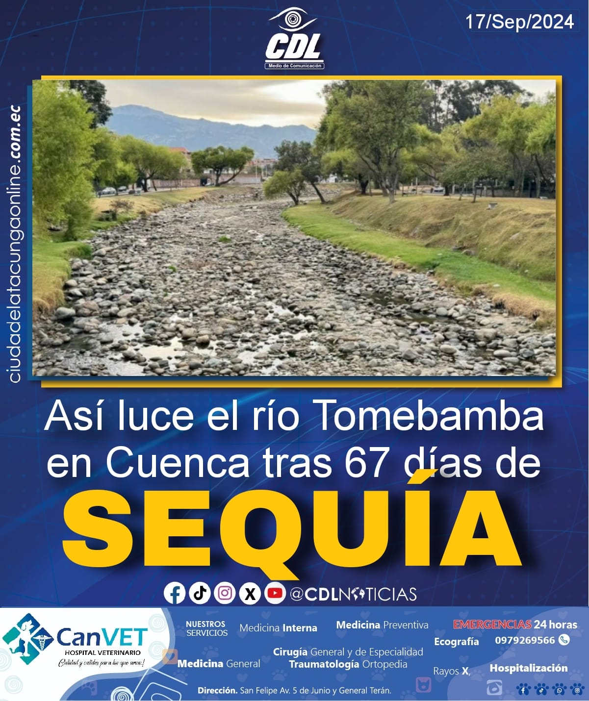 Así luce el río Tomebamba en Cuenca tras 67 días de sequía hidrológica