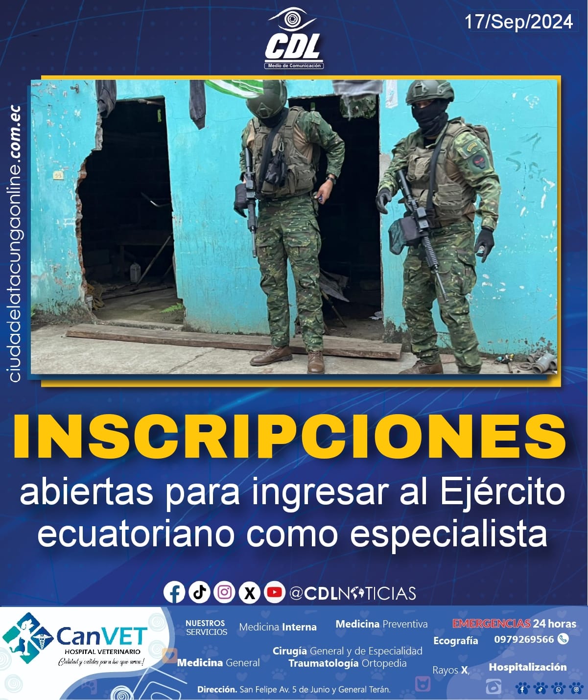 Inscripciones abiertas para ingresar al Ejército ecuatoriano como especialista