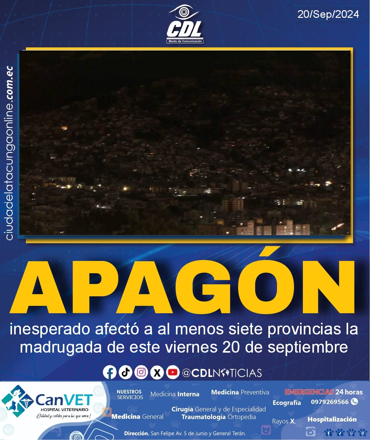 Un apagón inesperado afectó a al menos siete provincias la madrugada de este viernes 20 de septiembre