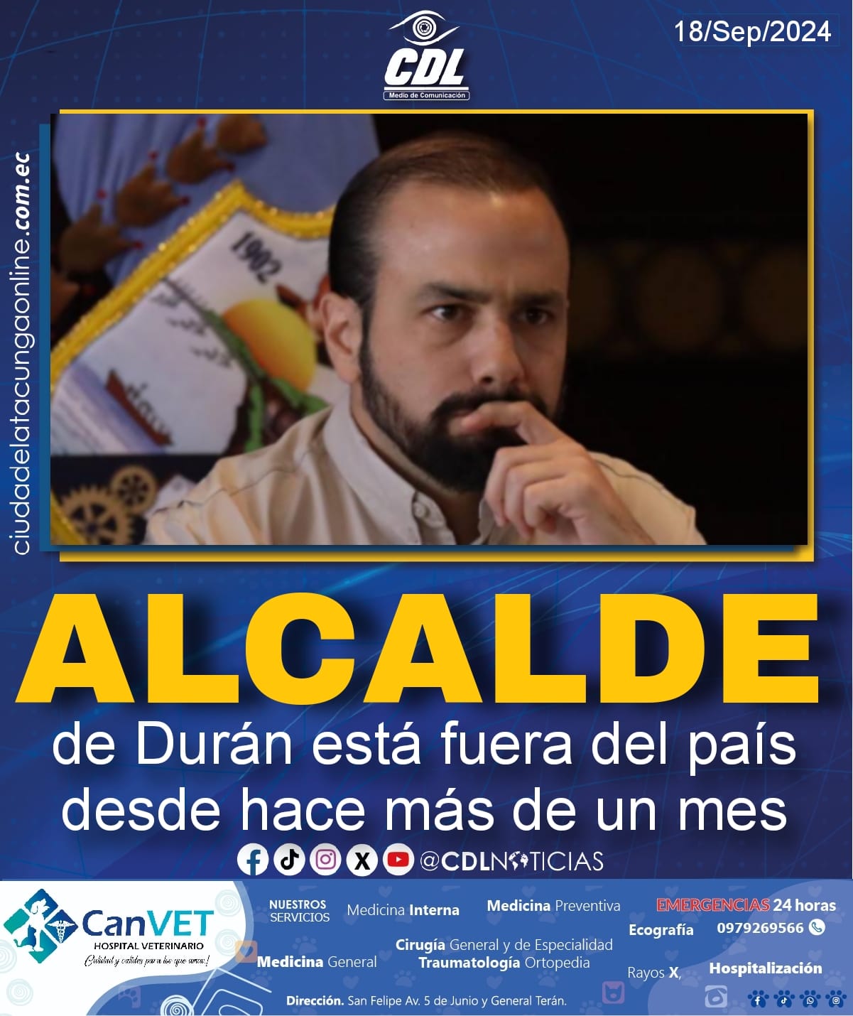 El alcalde de Durán está fuera del país desde hace más de un mes