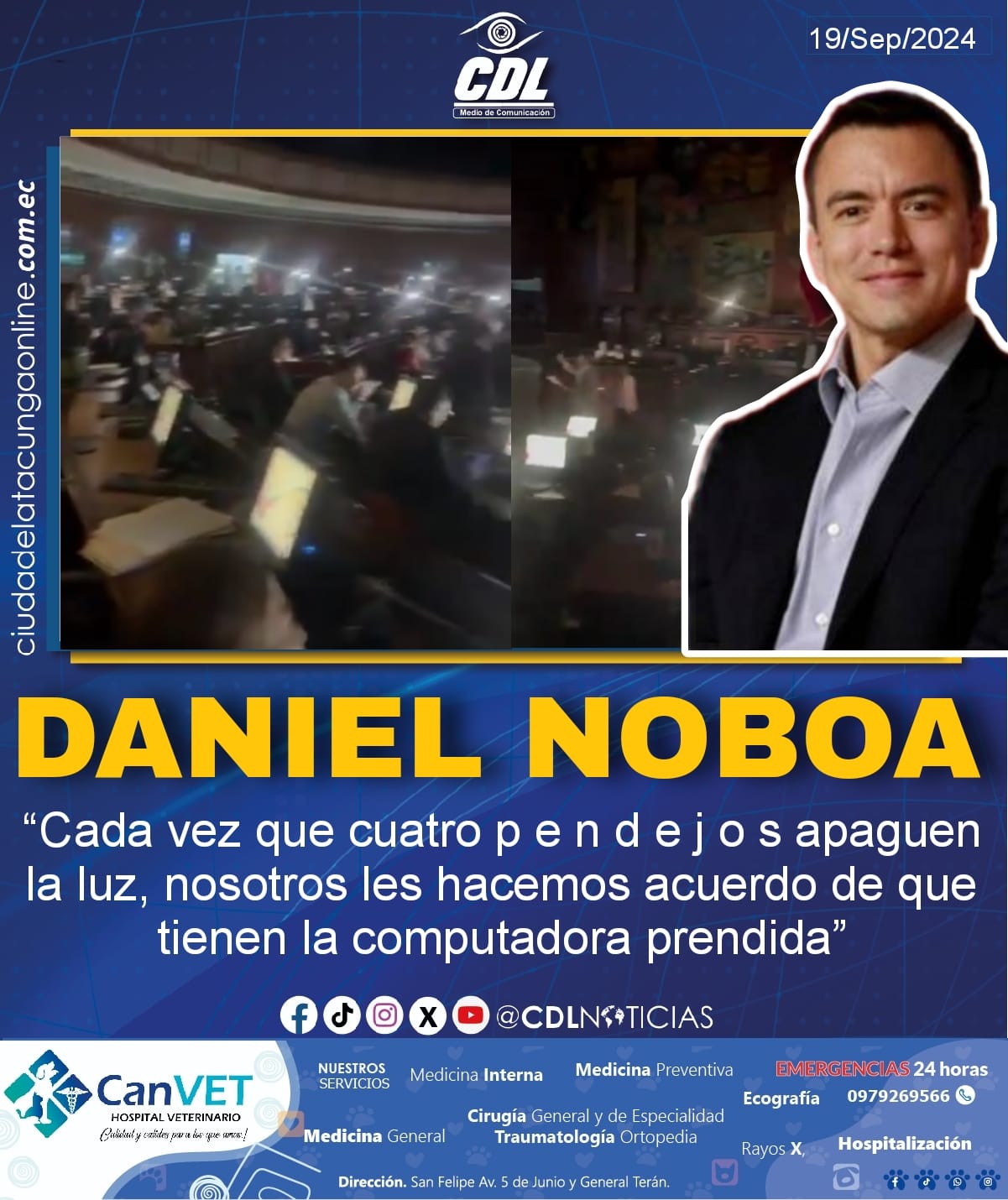 Daniel Noboa Azin “Cada vez que cuatro p e n d e j o s apaguen la luz, nosotros les hacemos acuerdo de que tienen la computadora prendida”