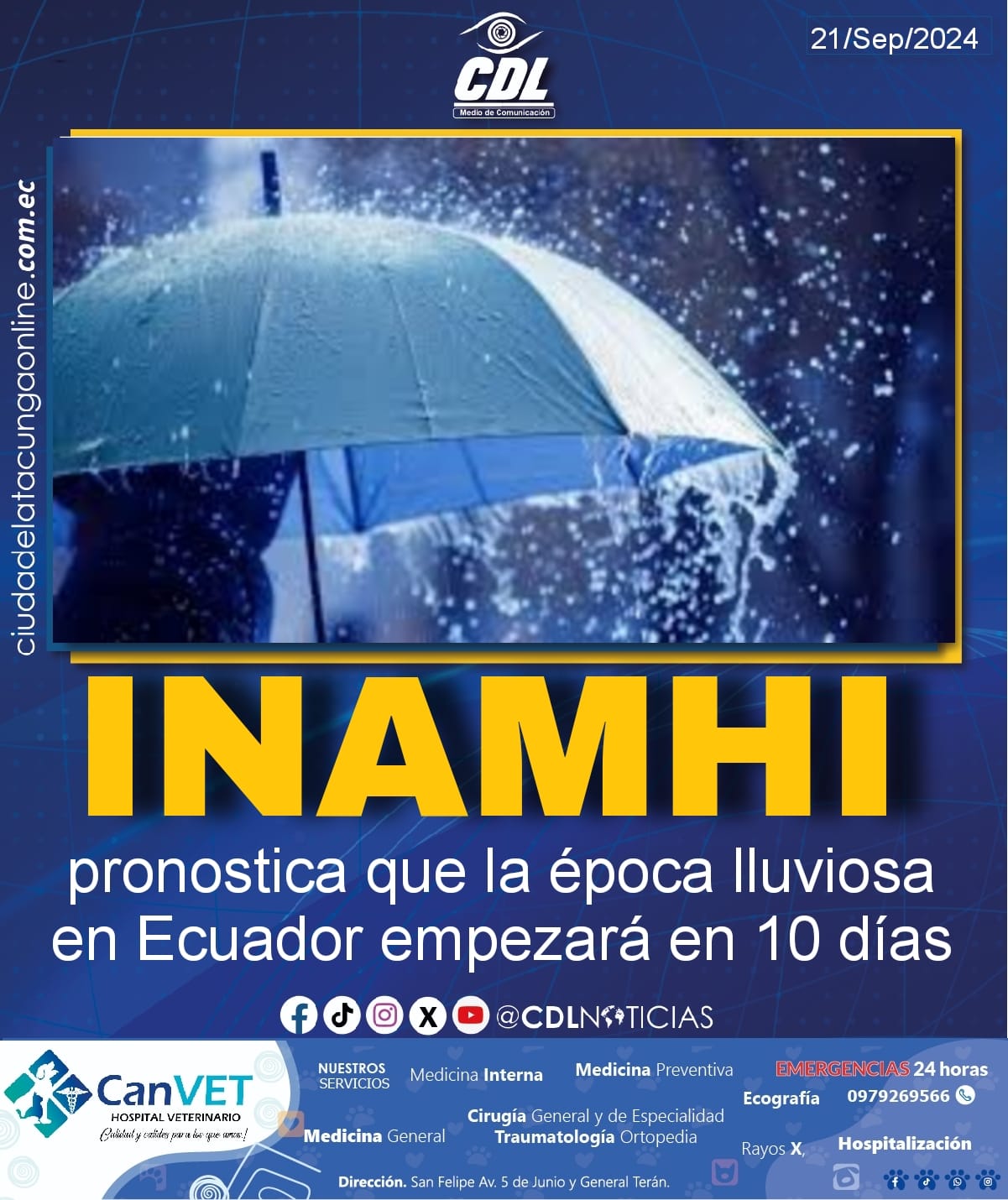 El INAMHI pronostica que la época lluviosa en Ecuador empezará en 10 días