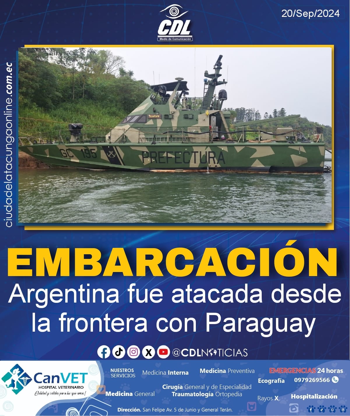 Embarcación Argentina fue atacada desde la frontera con Paraguay
