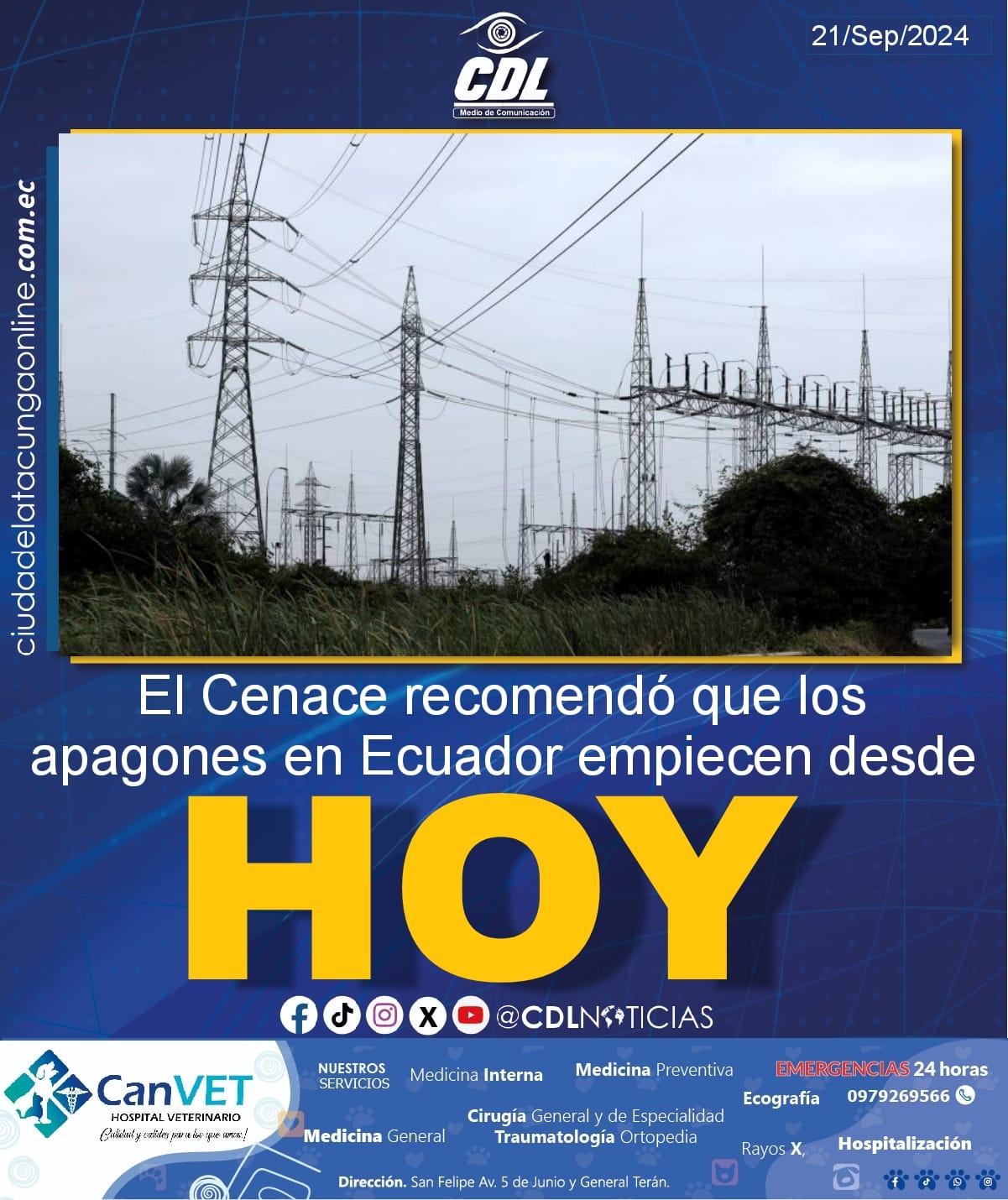 El Cenace recomendó que los apagones en Ecuador empiecen desde hoy