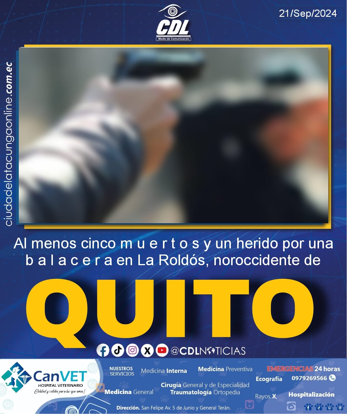Al menos cinco m u e r t o s y un herido por una b a l a c e r a en La Roldós, noroccidente de Quito