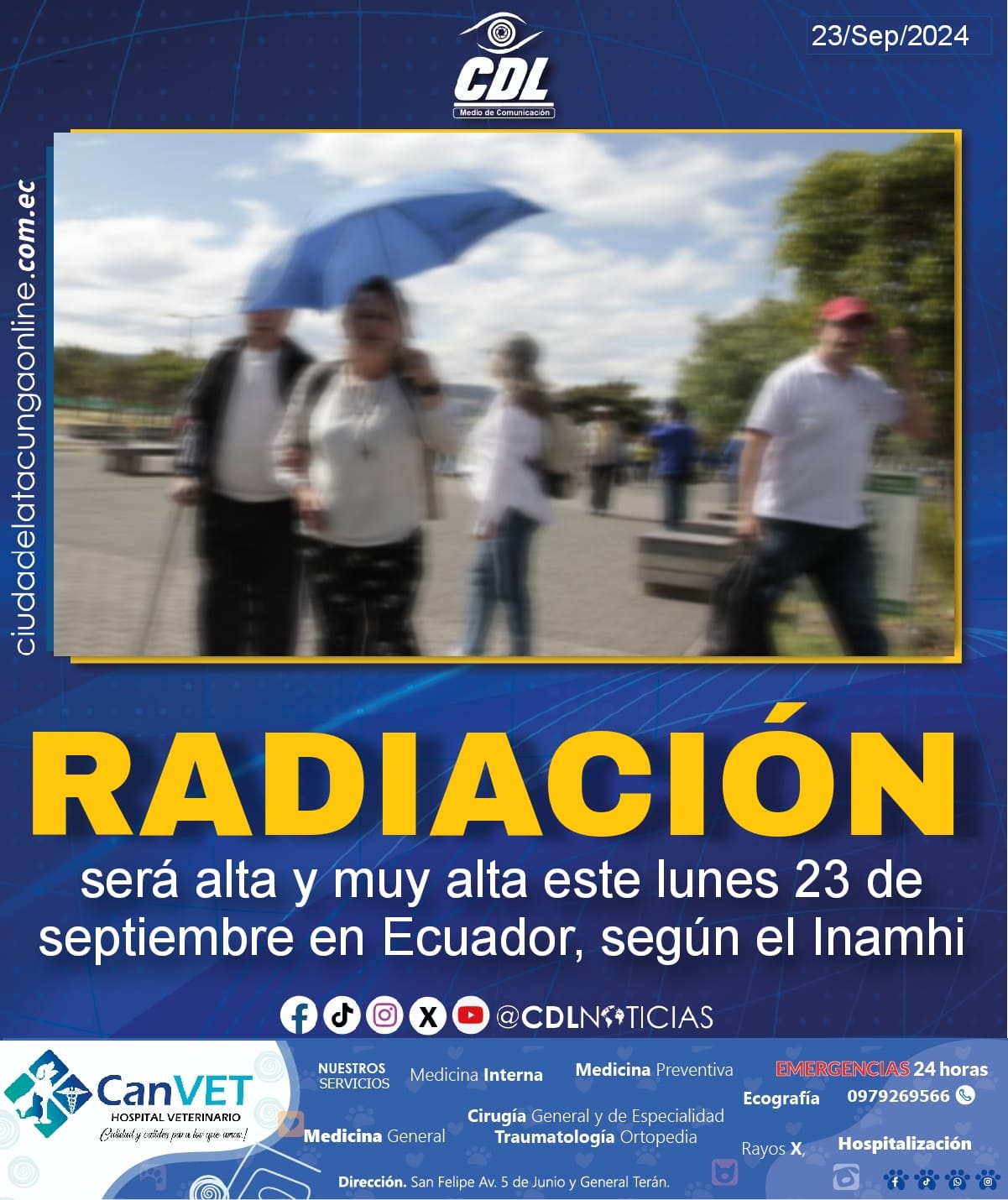 La radiación será alta y muy alta este lunes 23 de septiembre en Ecuador, según el Inamhi