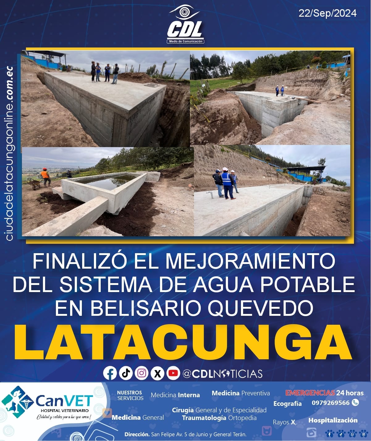 FINALIZÓ EL MEJORAMIENTO DEL SISTEMA DE AGUA POTABLE EN BELISARIO QUEVEDO LATACUNGA