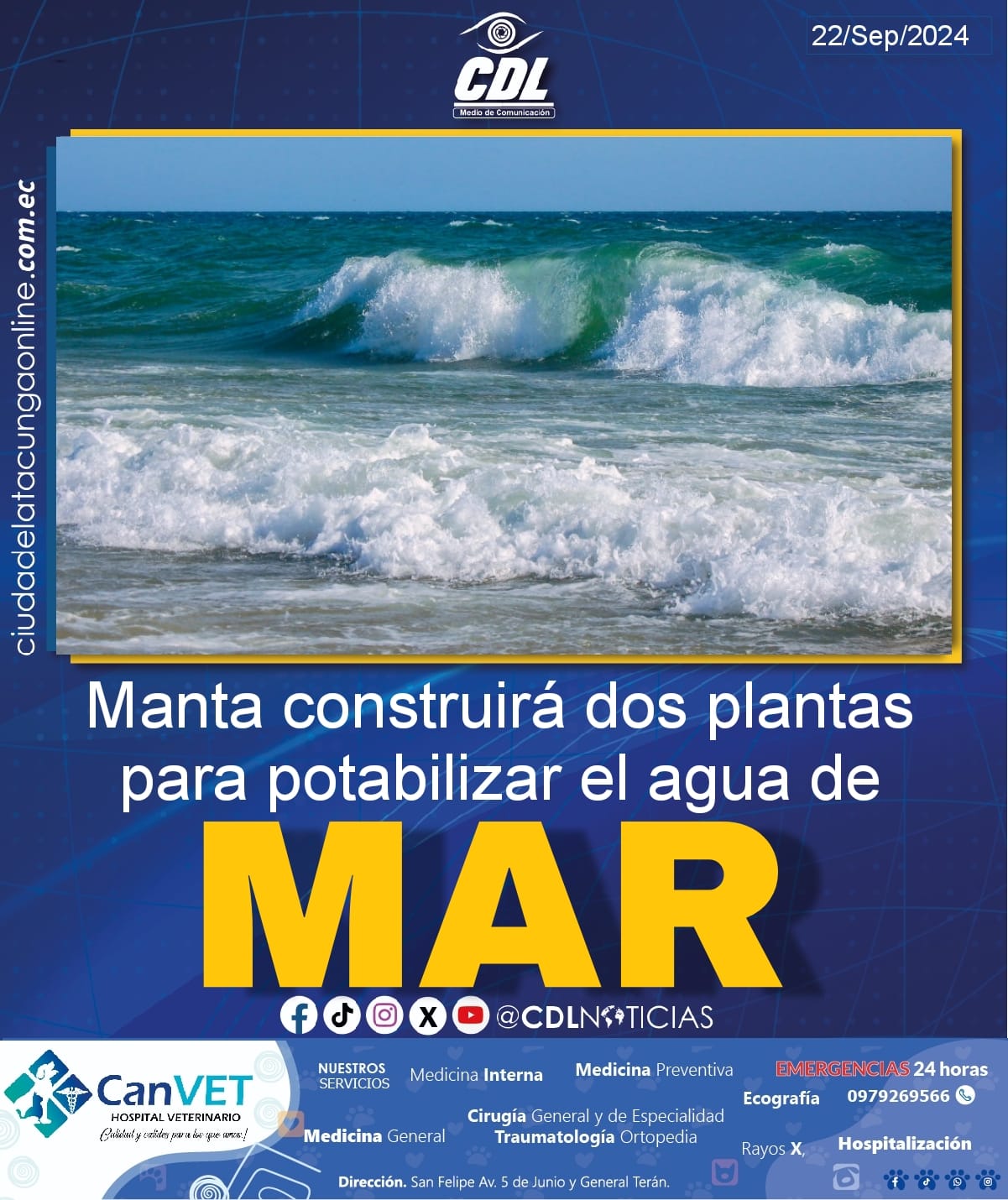 Manta construirá dos plantas para potabilizar el agua de mar